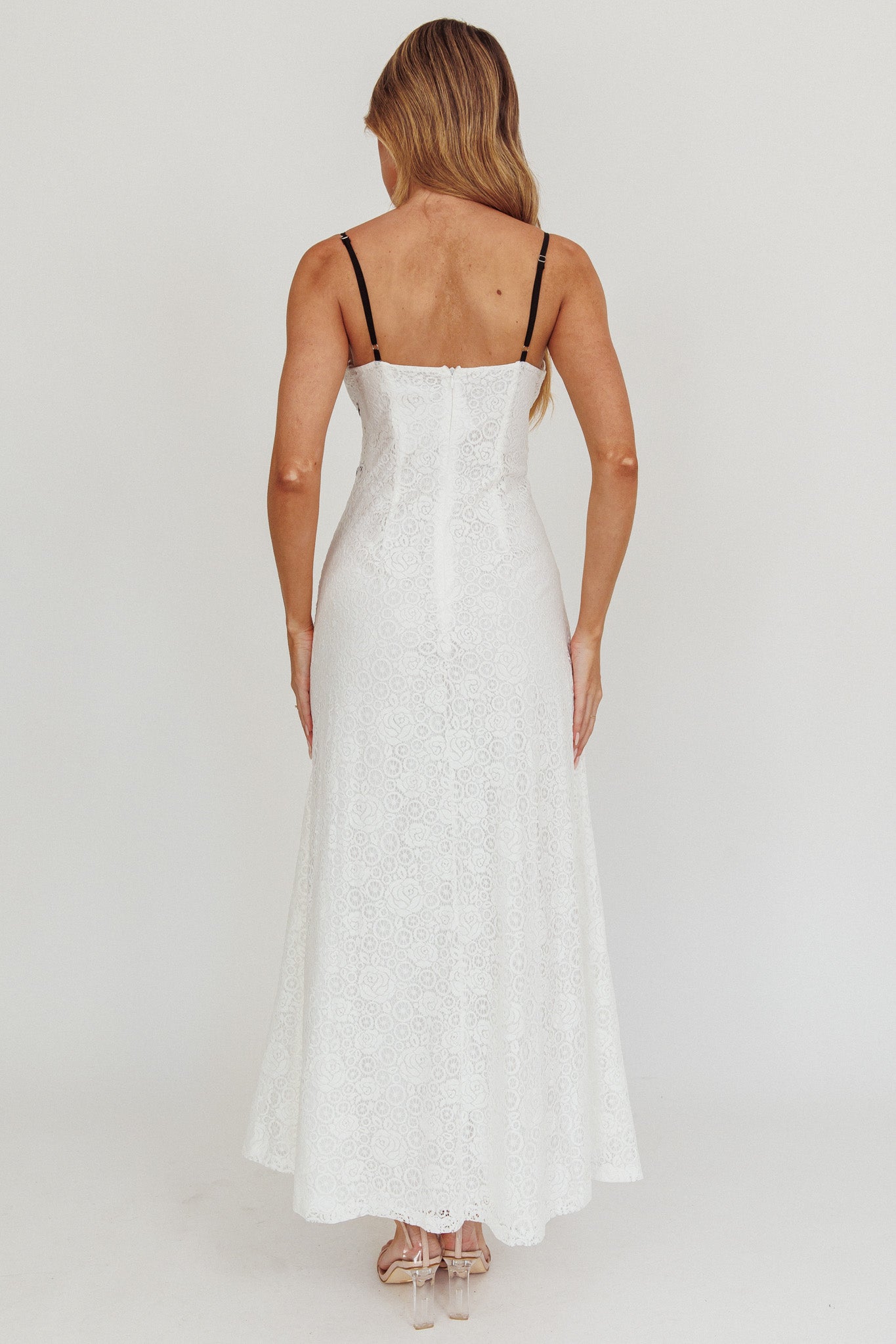 Find Your Way Lace Contrast Maxi Dress White-Maymioy
