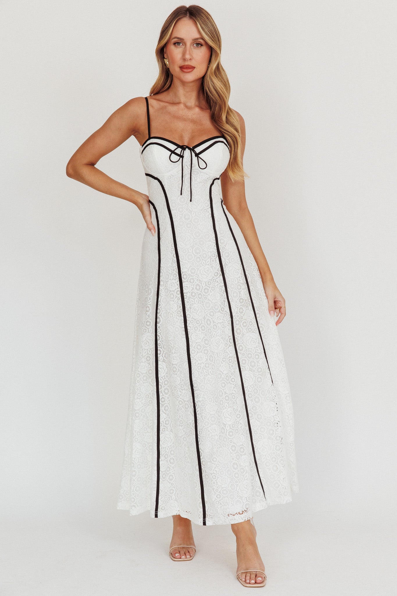 Find Your Way Lace Contrast Maxi Dress White-Maymioy