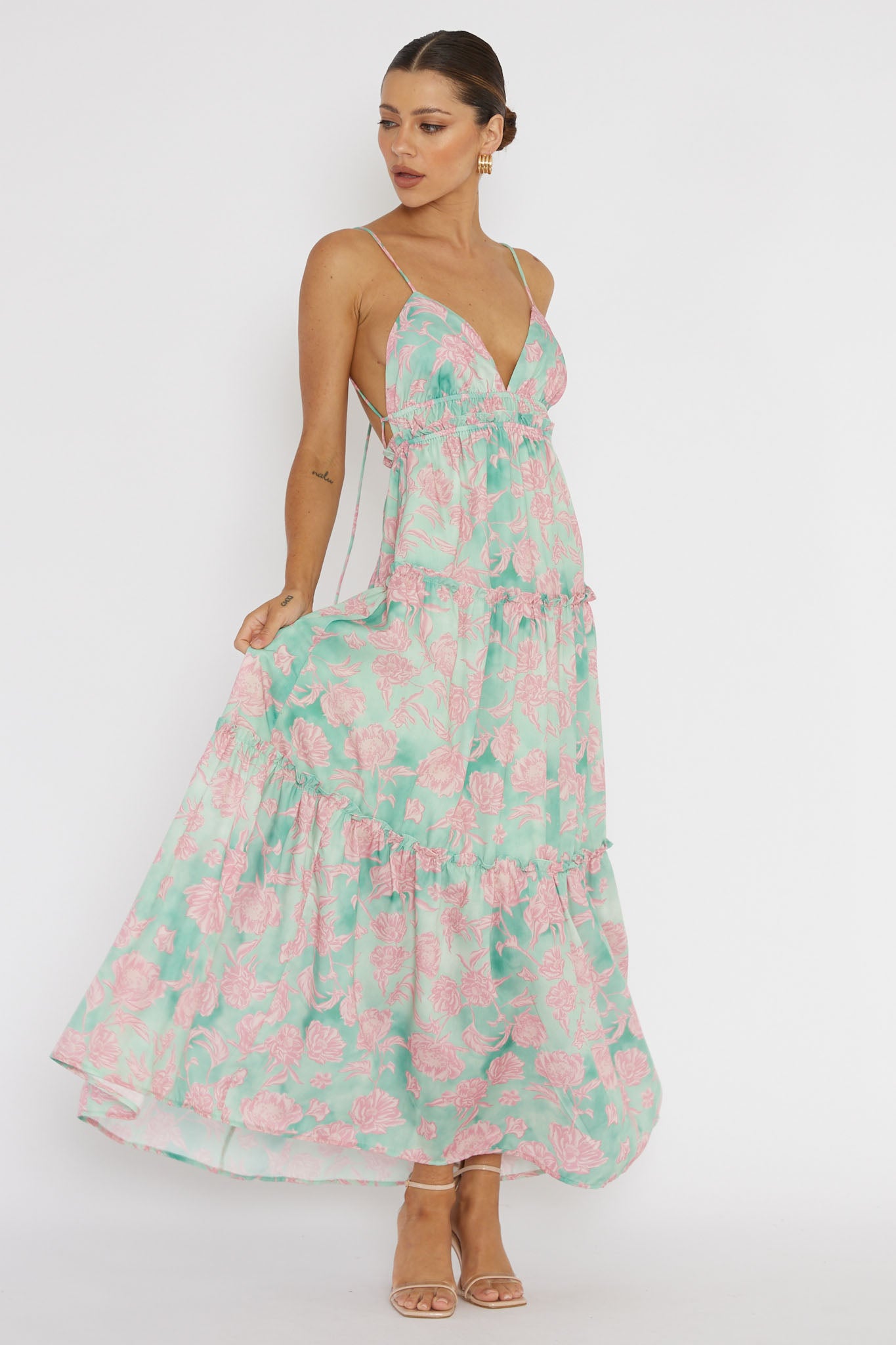 Candid Shot Open Back Midi Dress Floral Pink-Maymioy