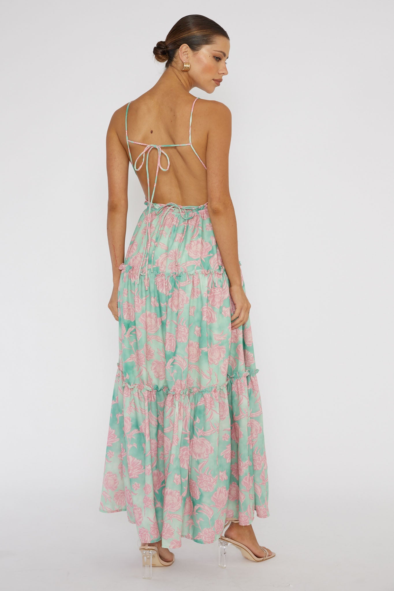 Candid Shot Open Back Midi Dress Floral Pink-Maymioy