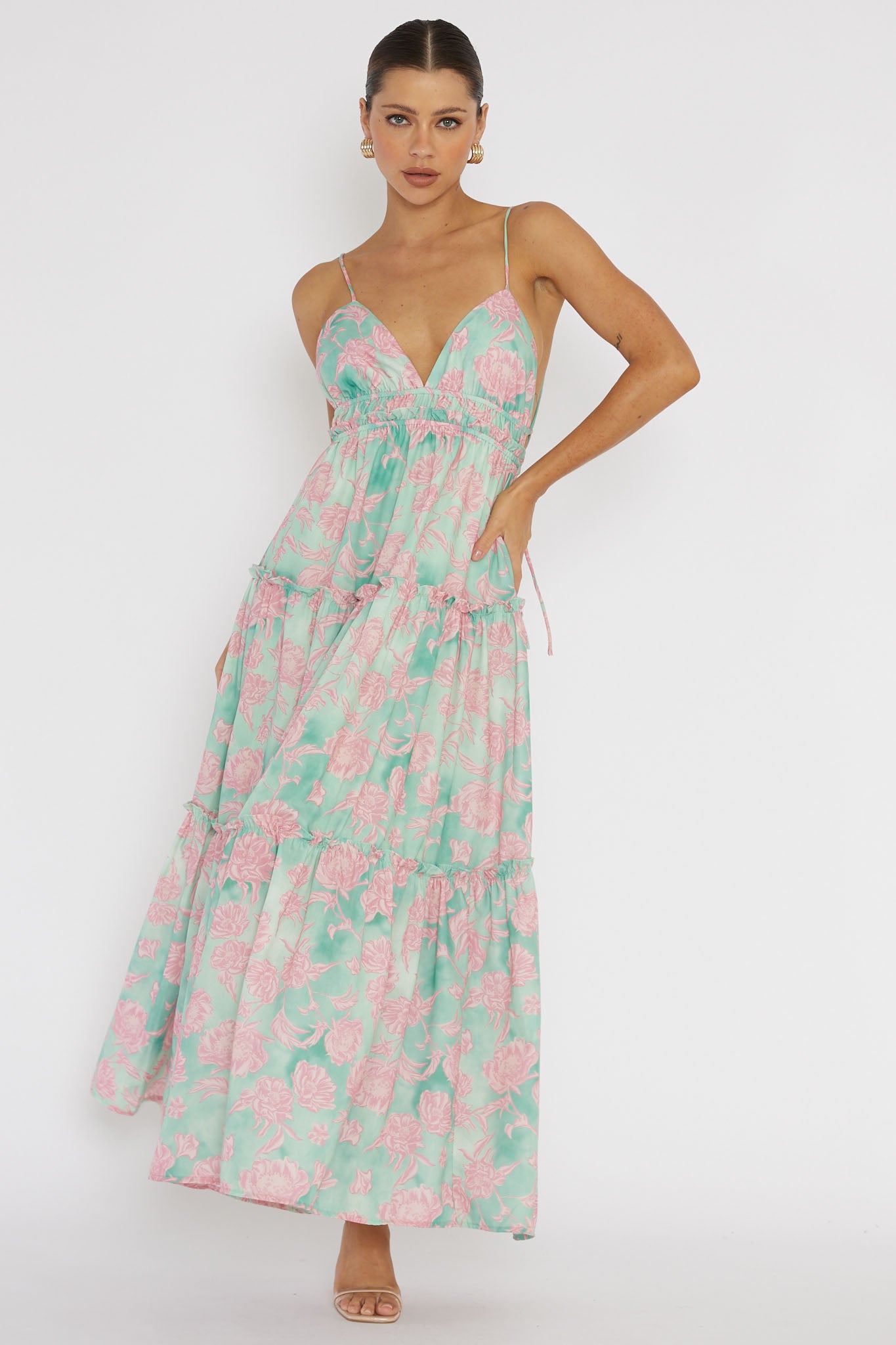 Candid Shot Open Back Midi Dress Floral Pink-Maymioy