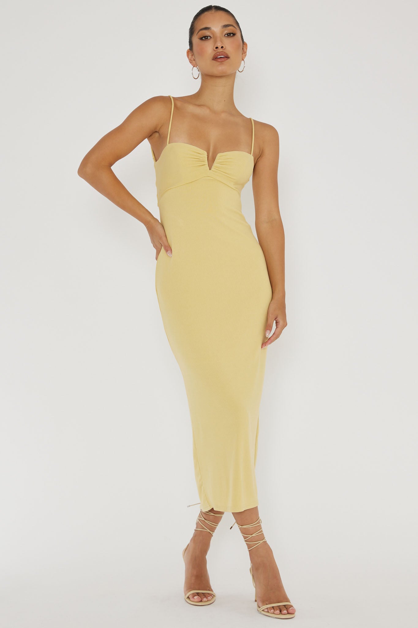 Namrata Twist Back Ribbed Midi Dress Lemon-Maymioy