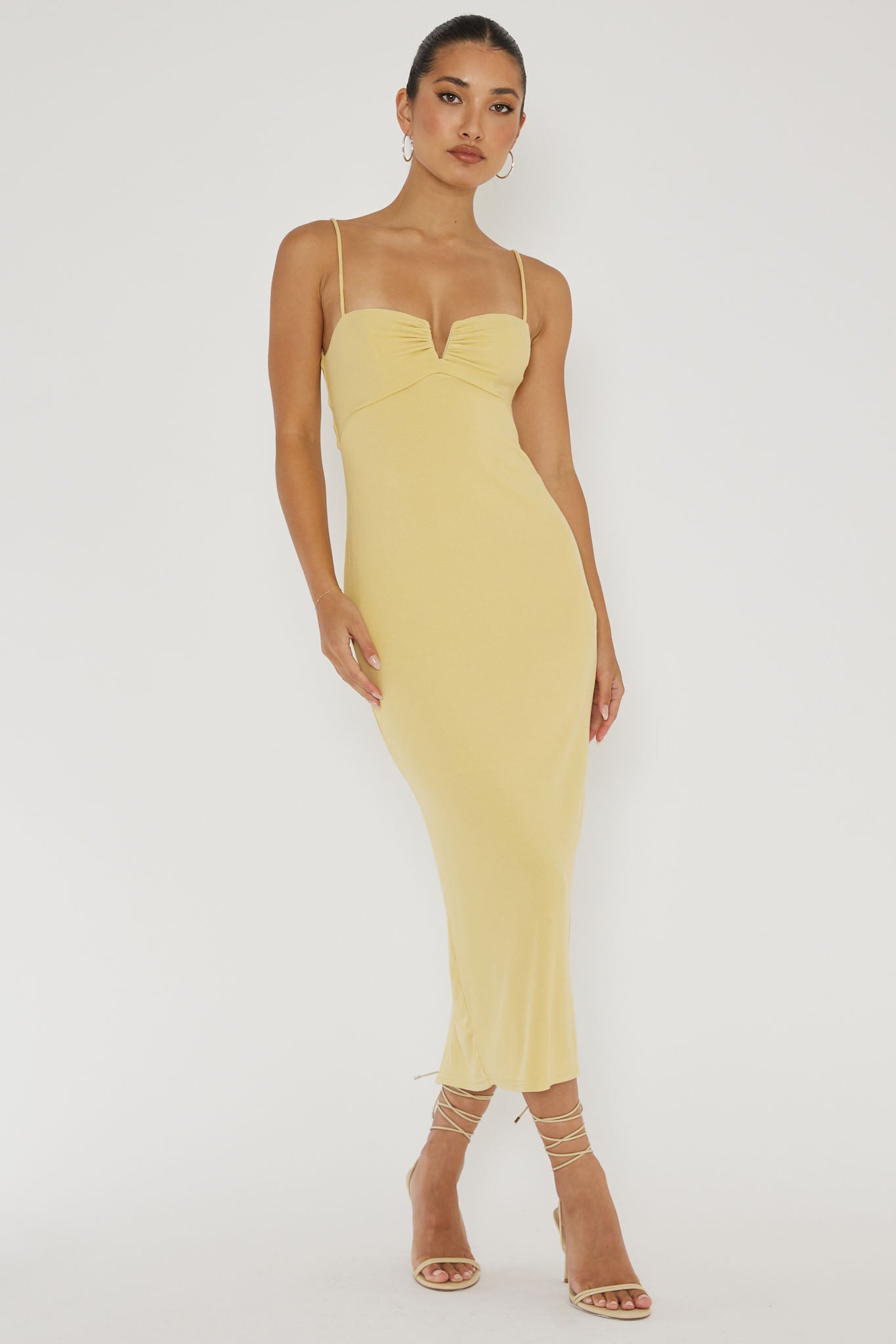 Namrata Twist Back Ribbed Midi Dress Lemon-Maymioy