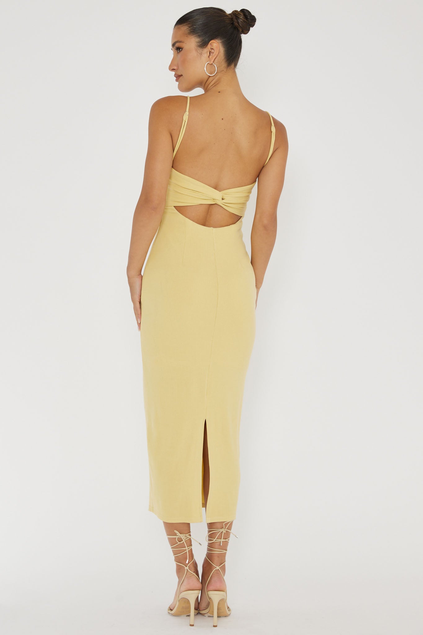 Namrata Twist Back Ribbed Midi Dress Lemon-Maymioy