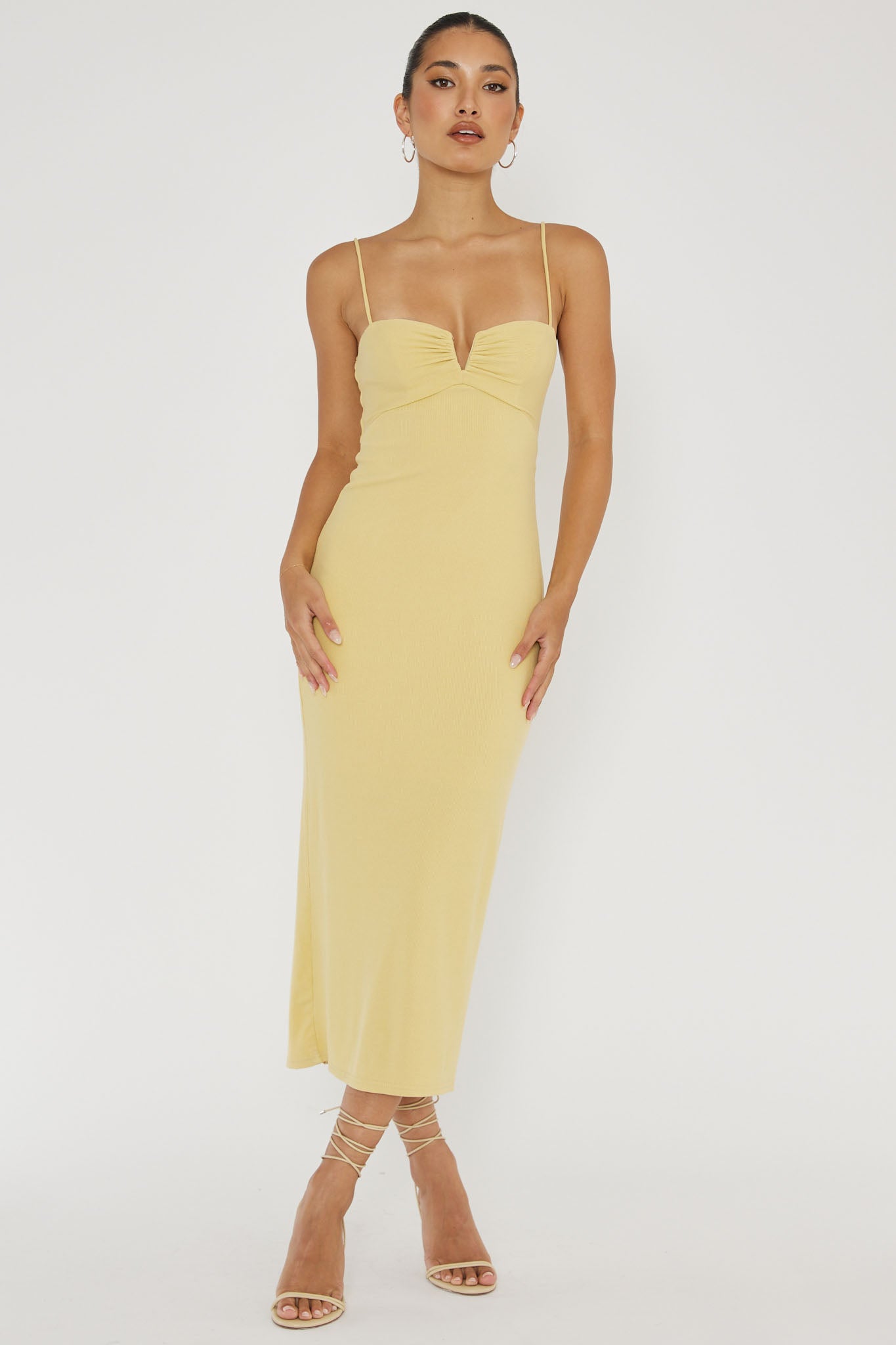 Namrata Twist Back Ribbed Midi Dress Lemon-Maymioy