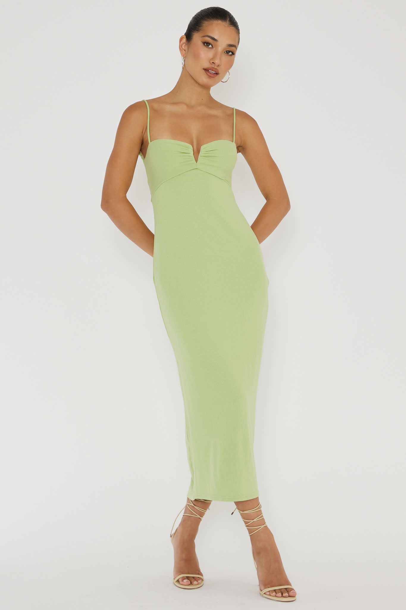 Namrata Twist Back Ribbed Midi Dress Matcha-Maymioy