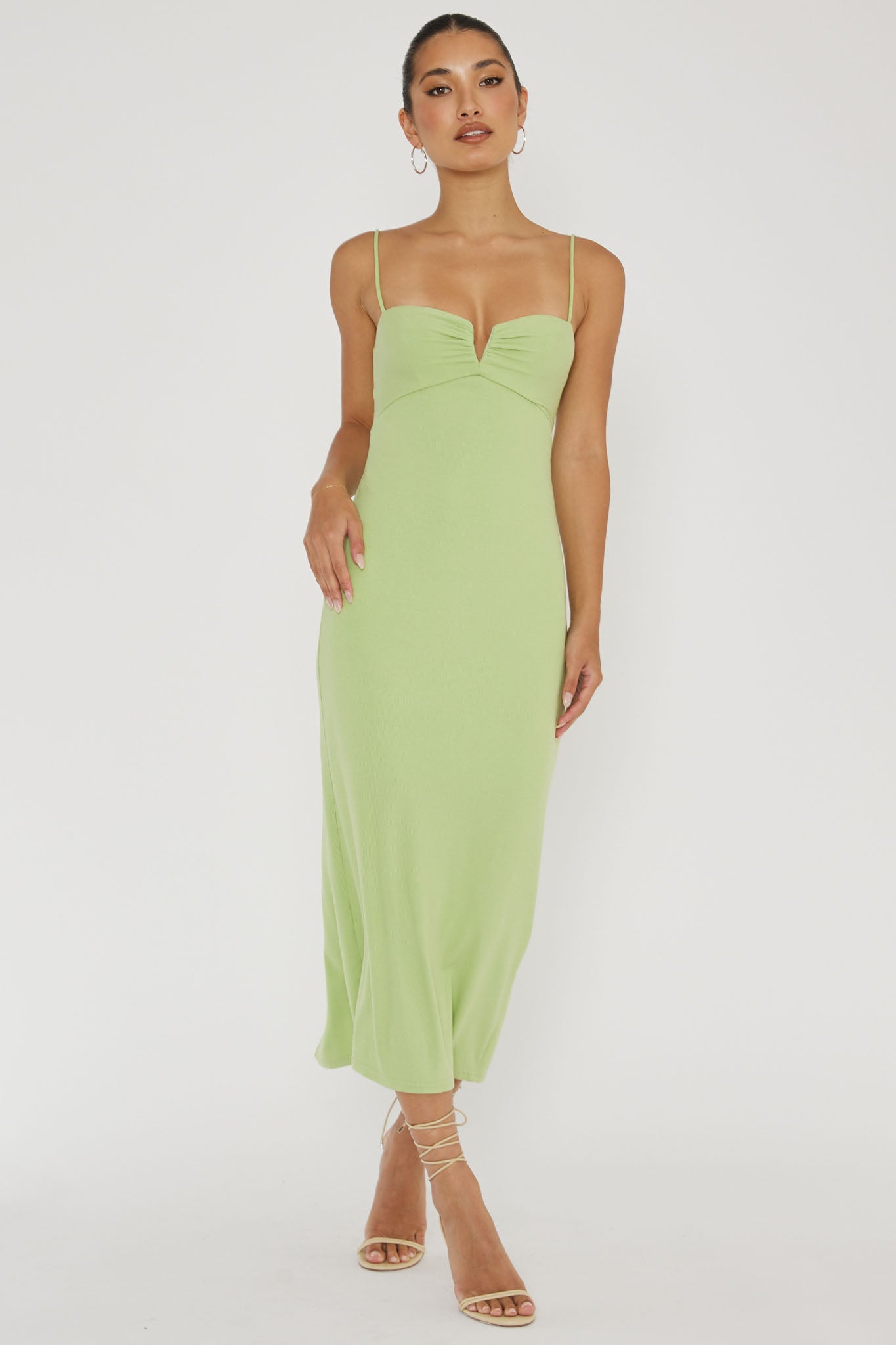 Namrata Twist Back Ribbed Midi Dress Matcha-Maymioy