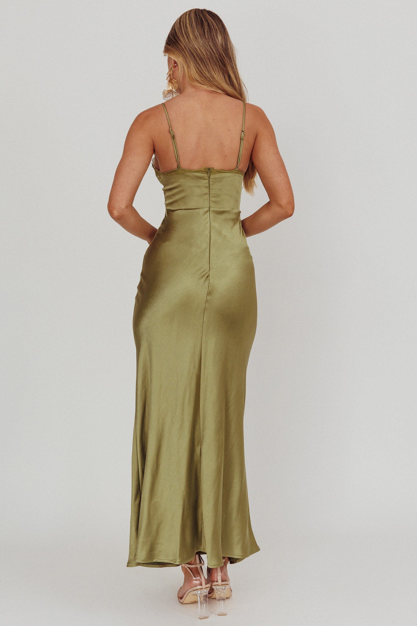 Her theory Lace Trim Maxi Dress Olive-Maymioy