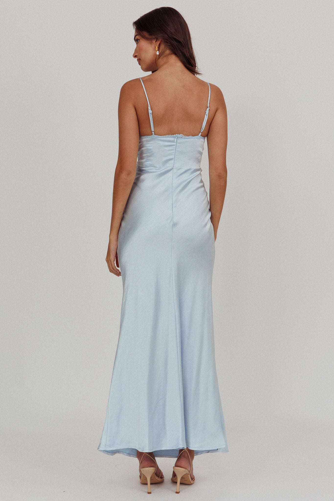 Her theory Lace Trim Maxi Dress Steel Blue-Maymioy