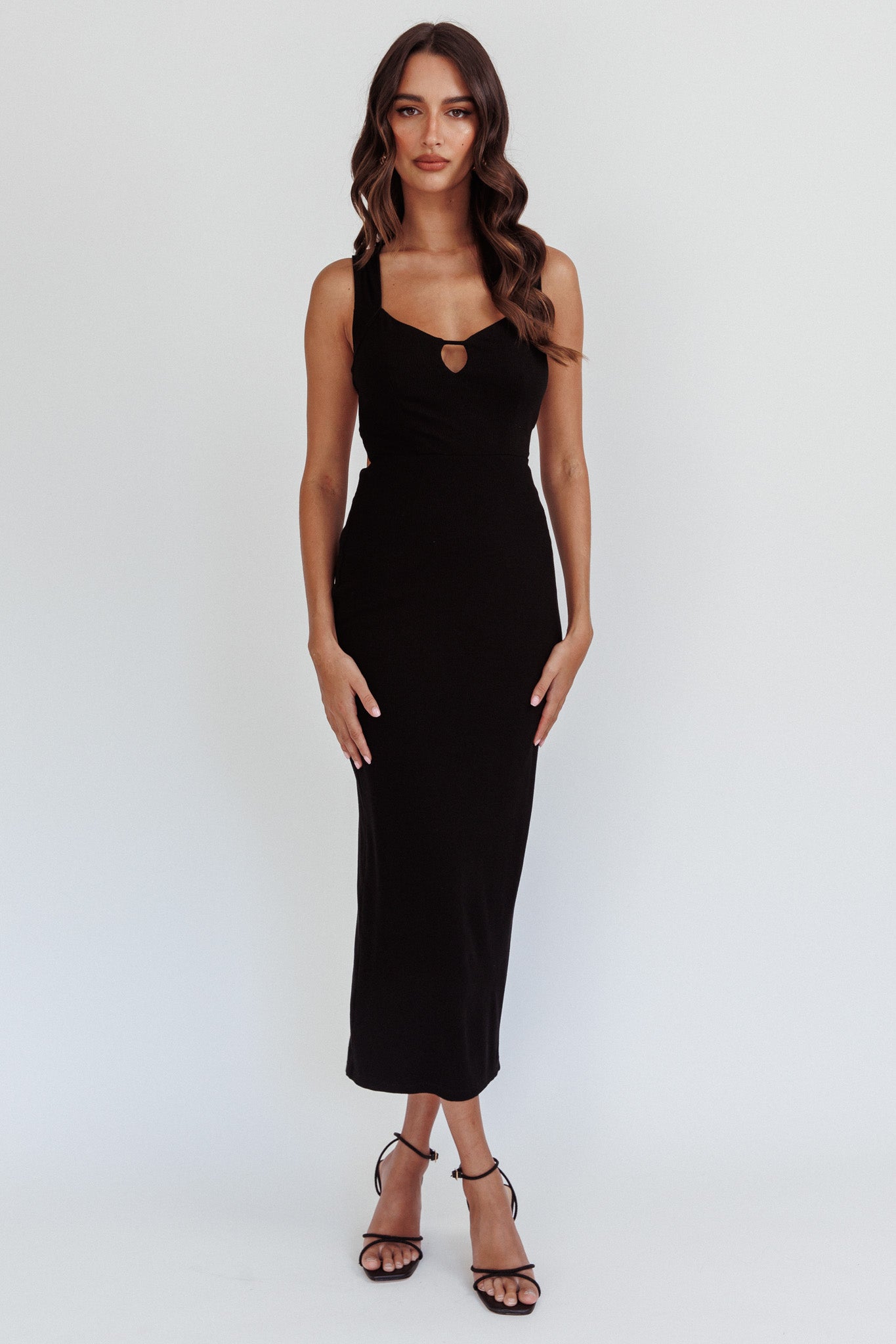 Jennine Lace-Up Back Midi Dress Black-Maymioy