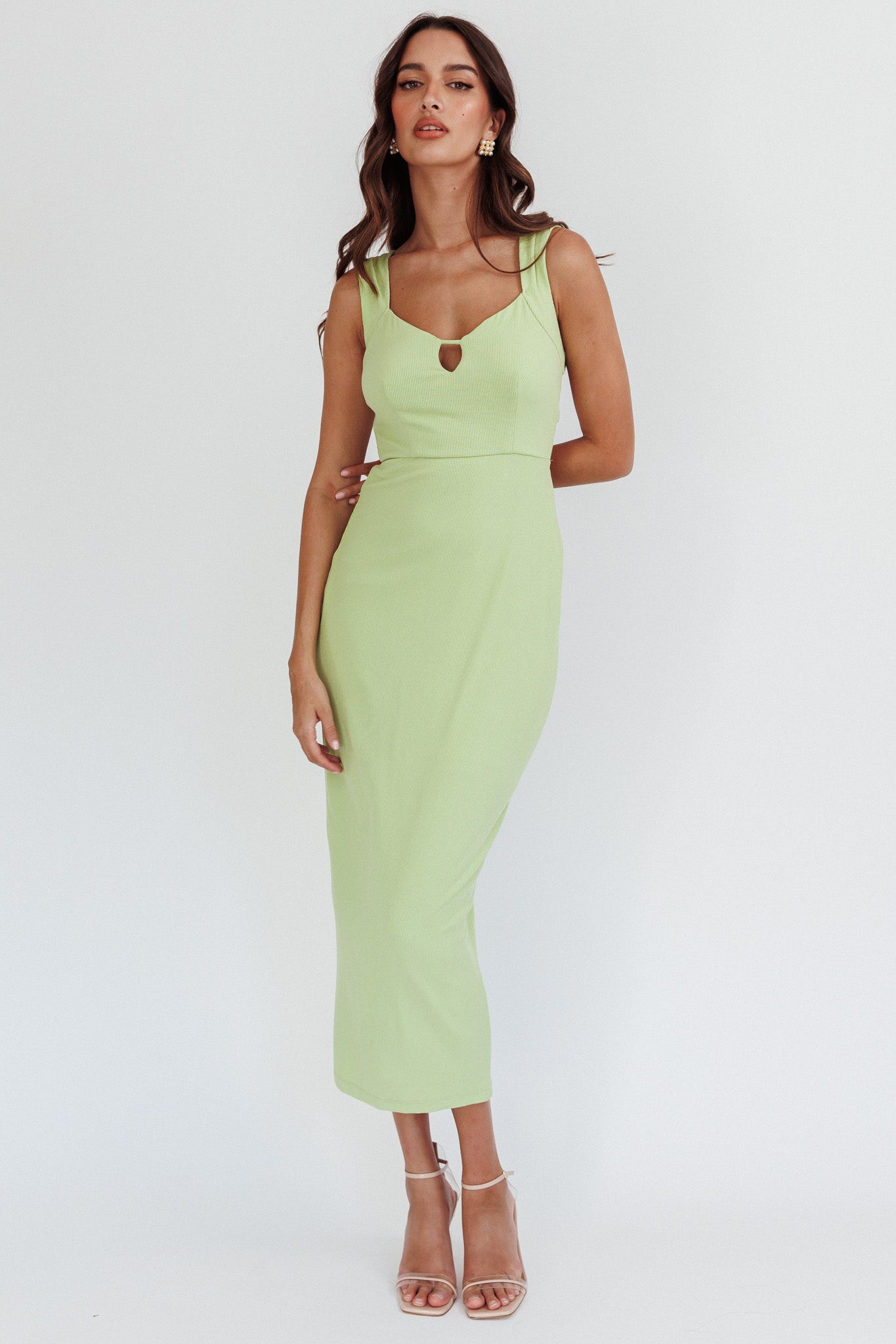 Jennine Lace-Up Back Midi Dress Matcha-Maymioy