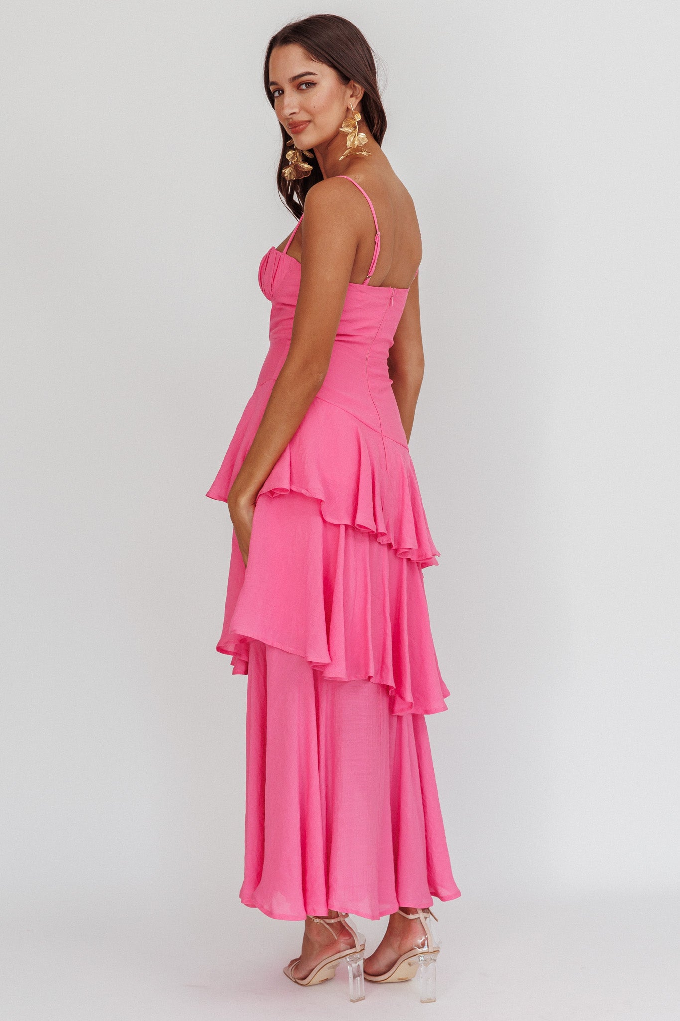 Madrid Summer Tiered Ruffle Maxi Dress Pink-Maymioy
