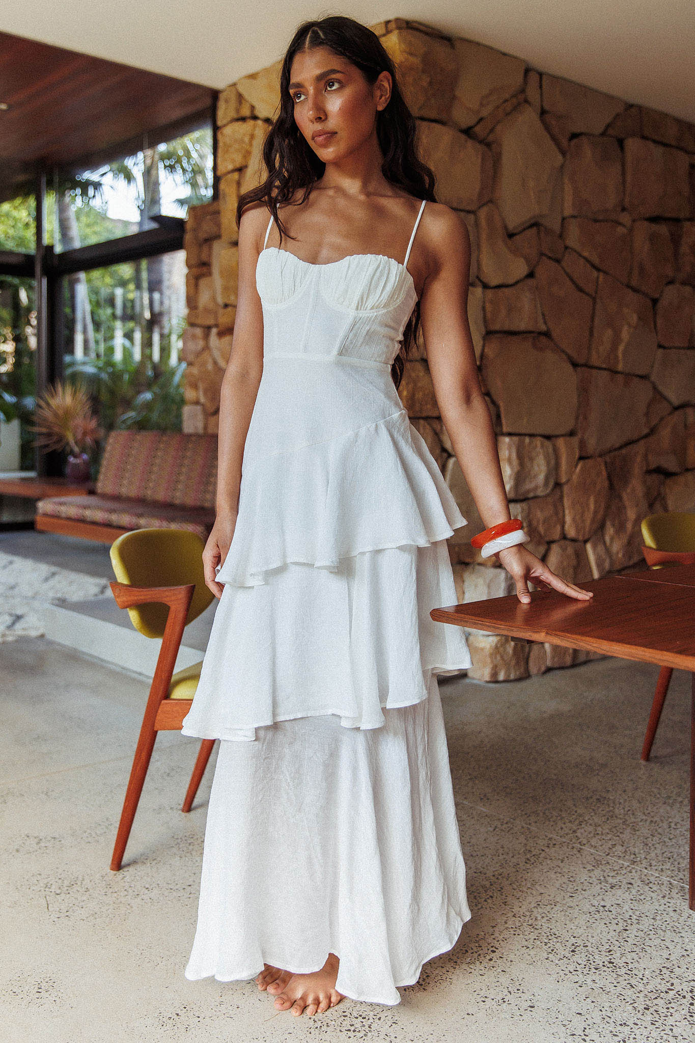 Madrid Tiered Ruffle Maxi Dress White-Maymioy