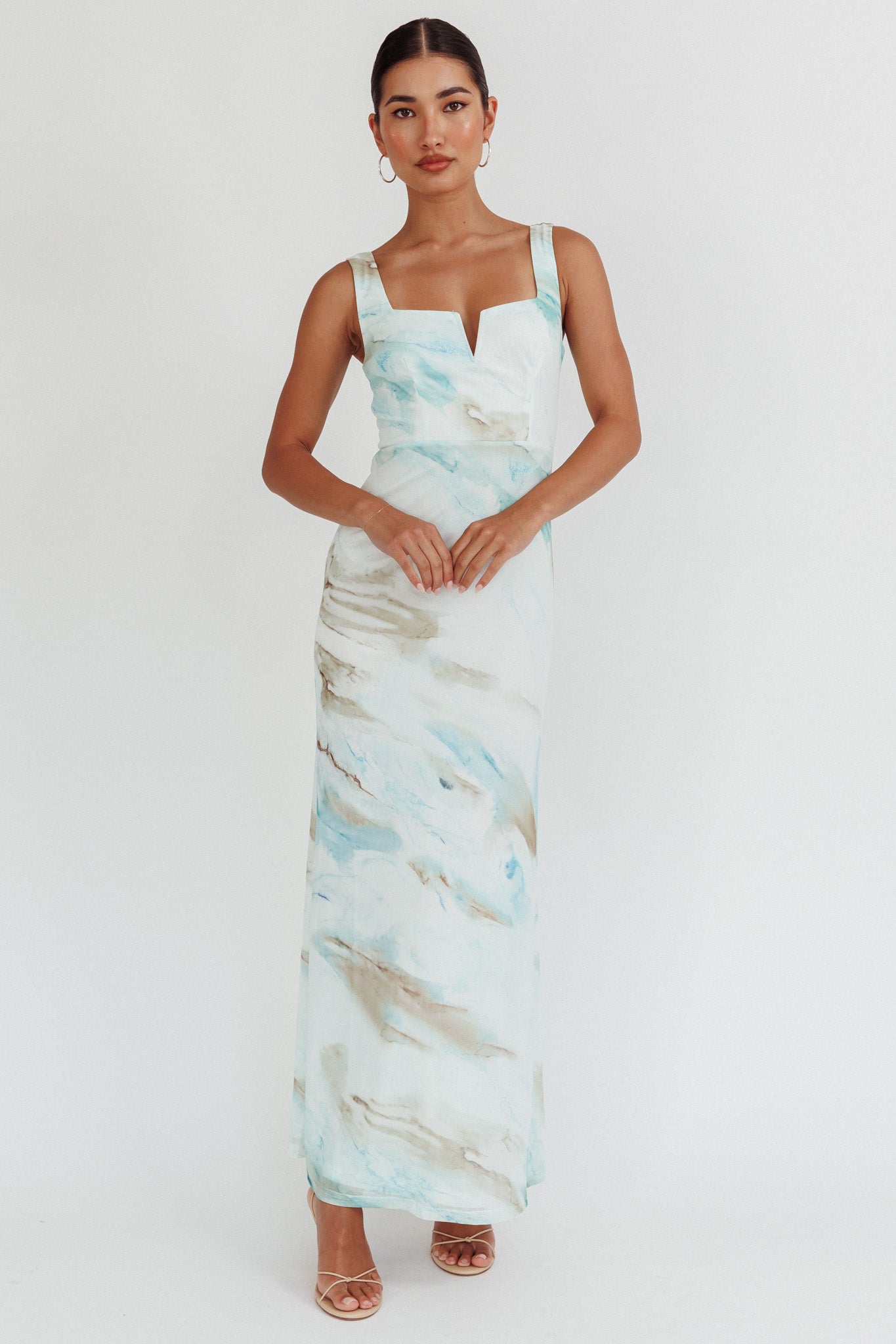 Jovelle Strappy Back Maxi Dress Marble Blue-Maymioy