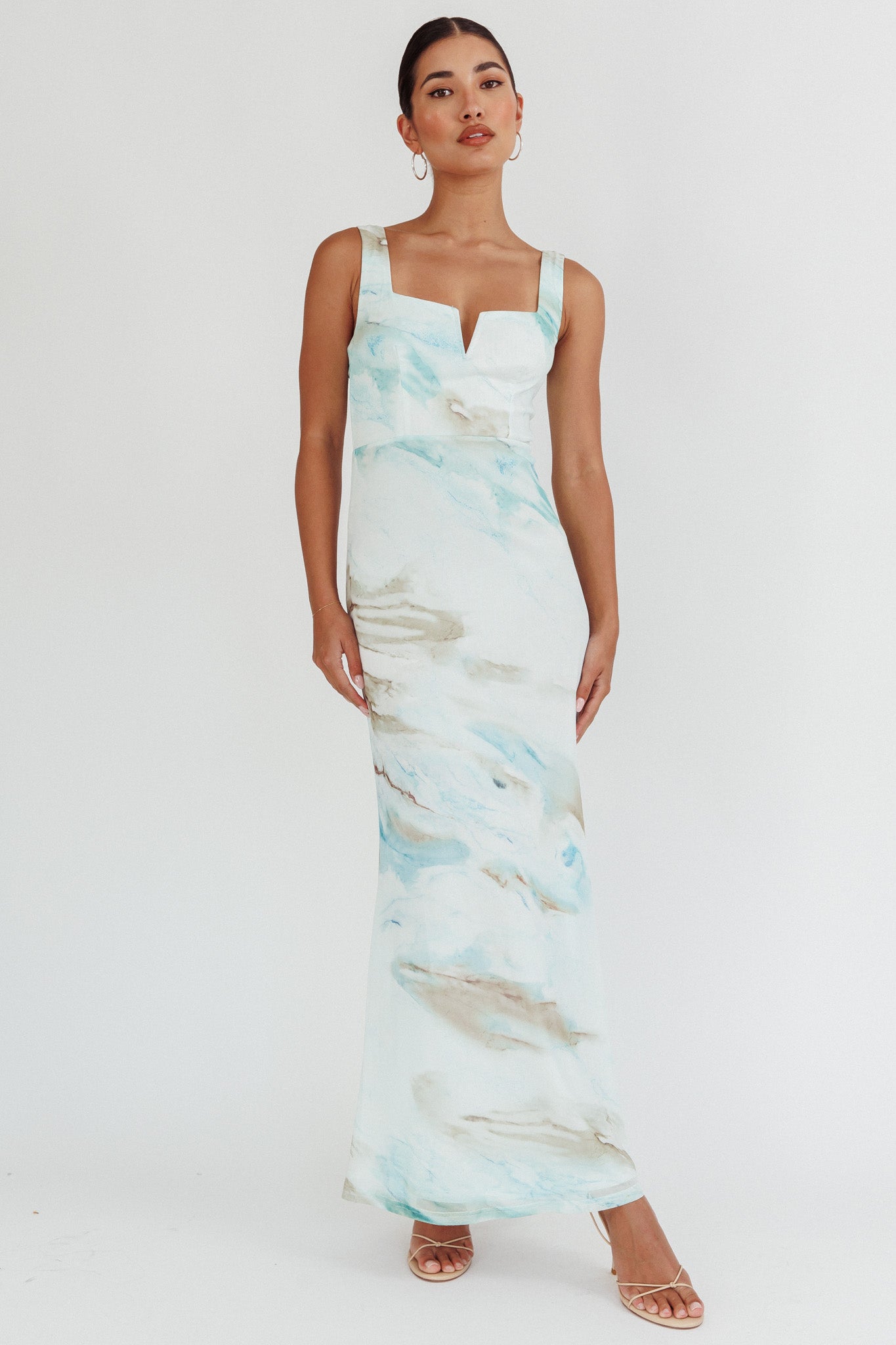 Jovelle Strappy Back Maxi Dress Marble Blue-Maymioy