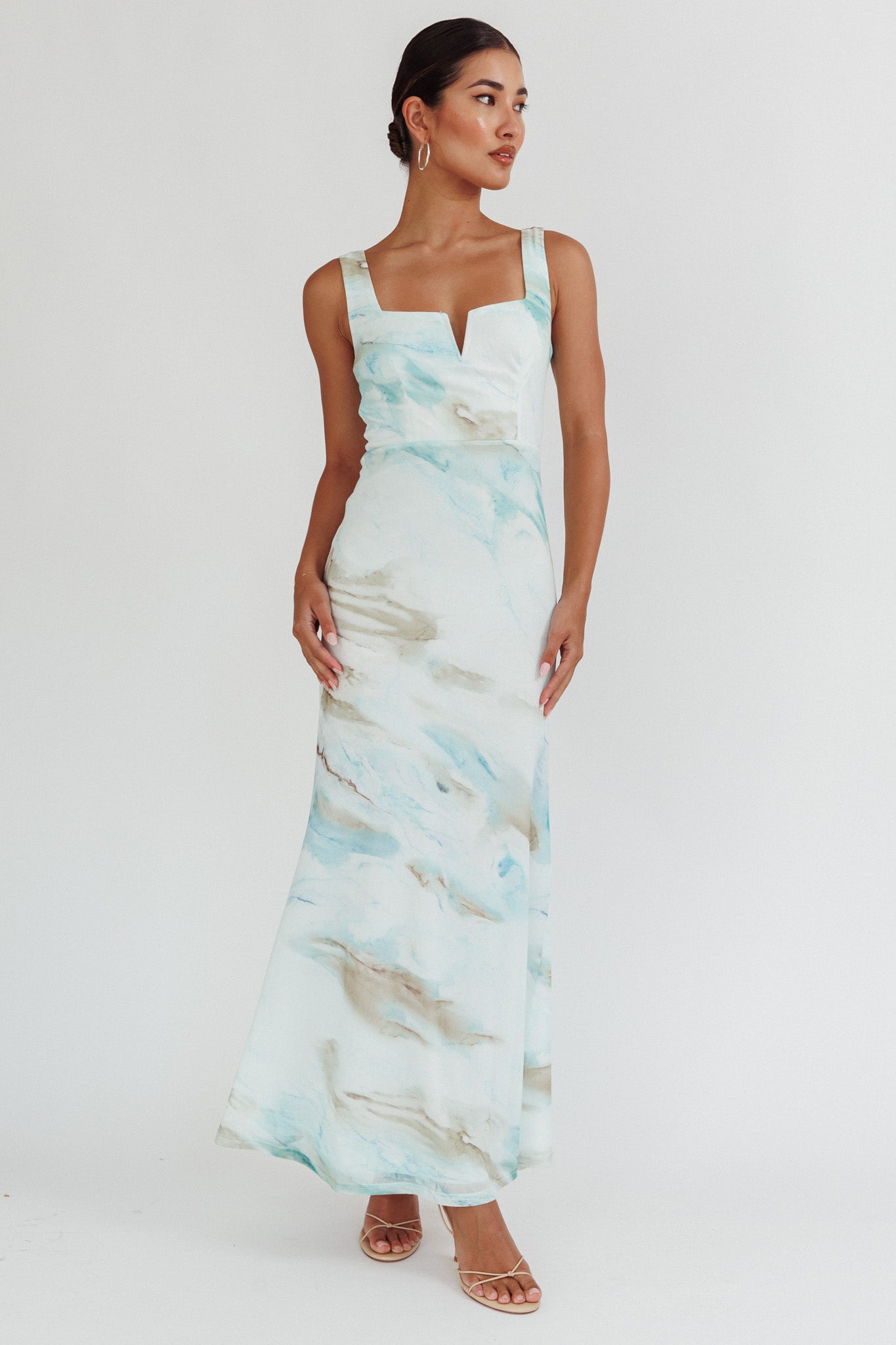 Jovelle Strappy Back Maxi Dress Marble Blue-Maymioy