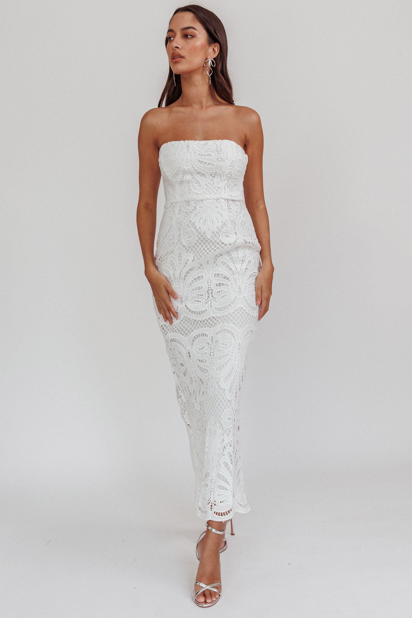 Bia Strapless Lace Embroidered Maxi Dress White-Maymioy