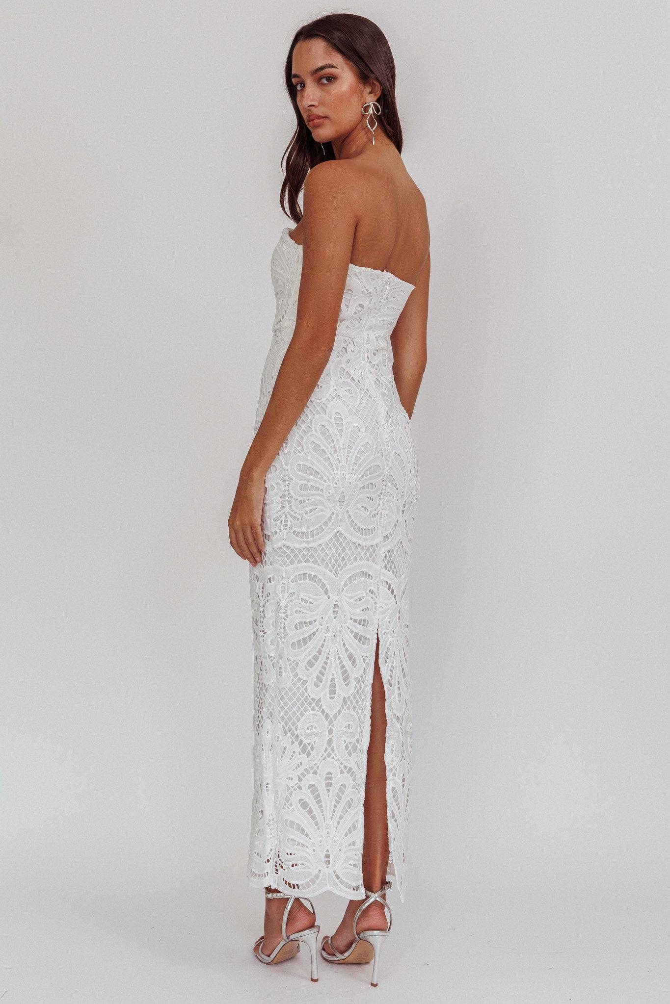 Bia Strapless Lace Embroidered Maxi Dress White-Maymioy