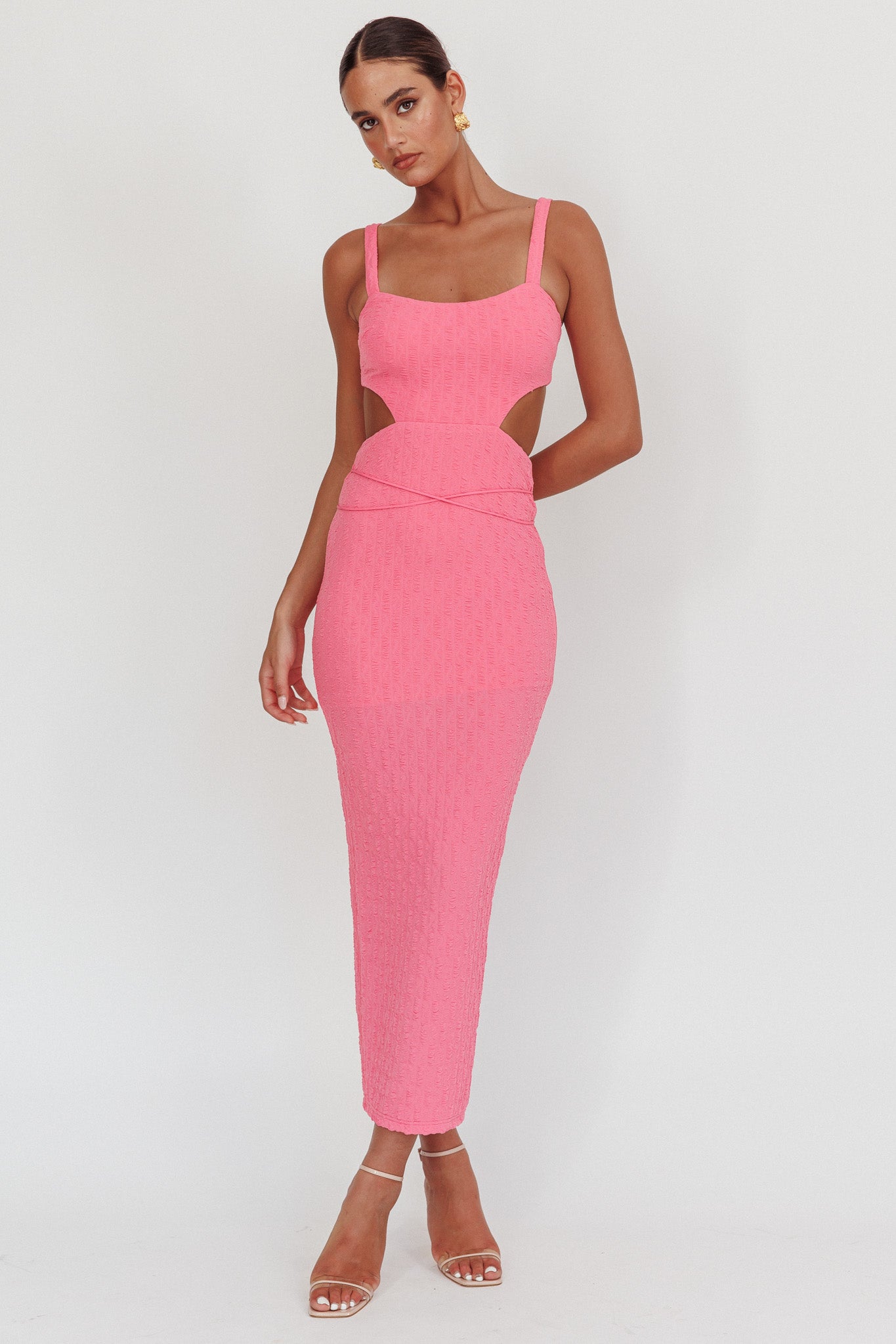 Piera Cut-Out Waist Maxi Dress Hot Pink-Maymioy