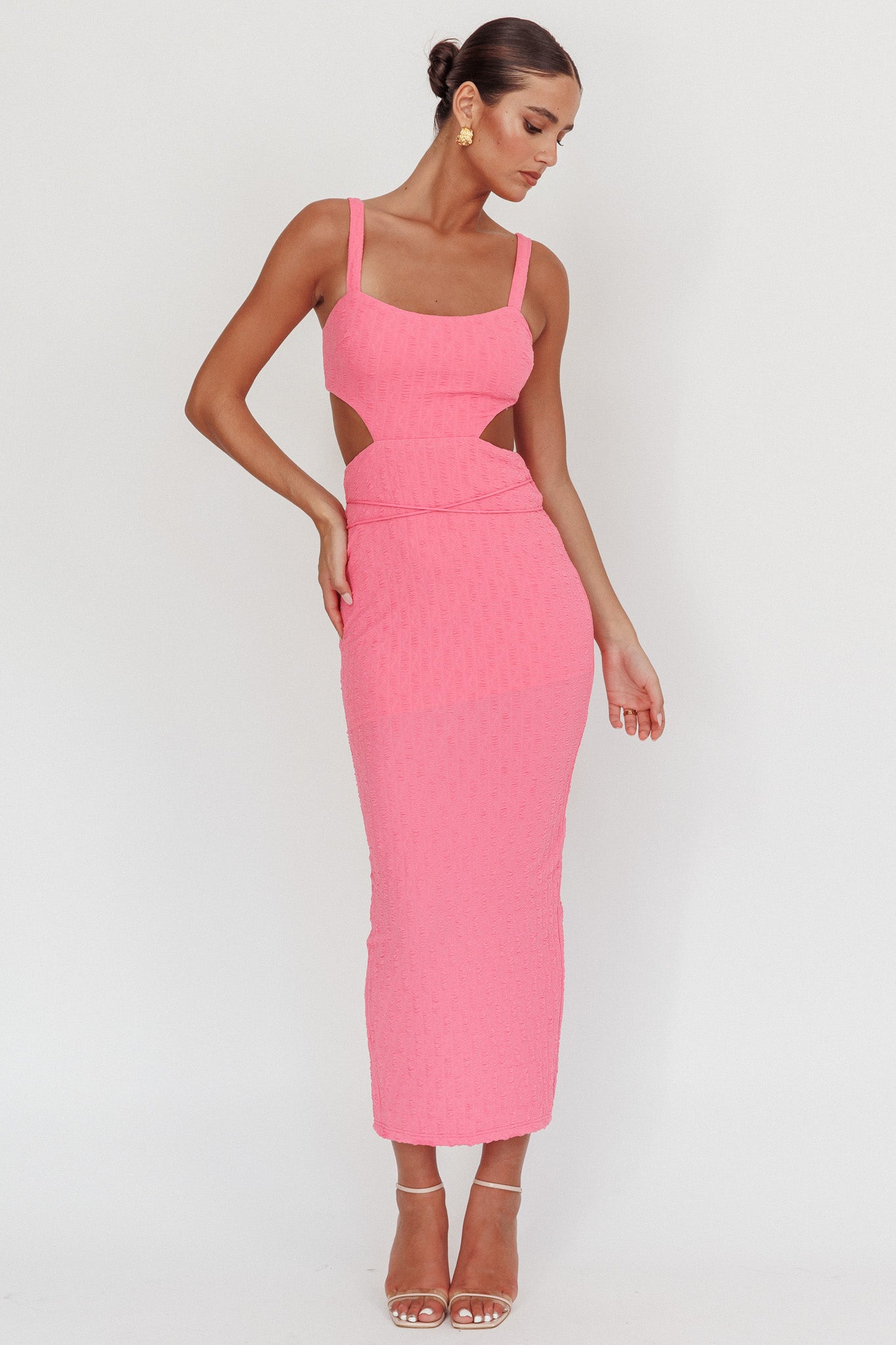 Piera Cut-Out Waist Maxi Dress Hot Pink-Maymioy