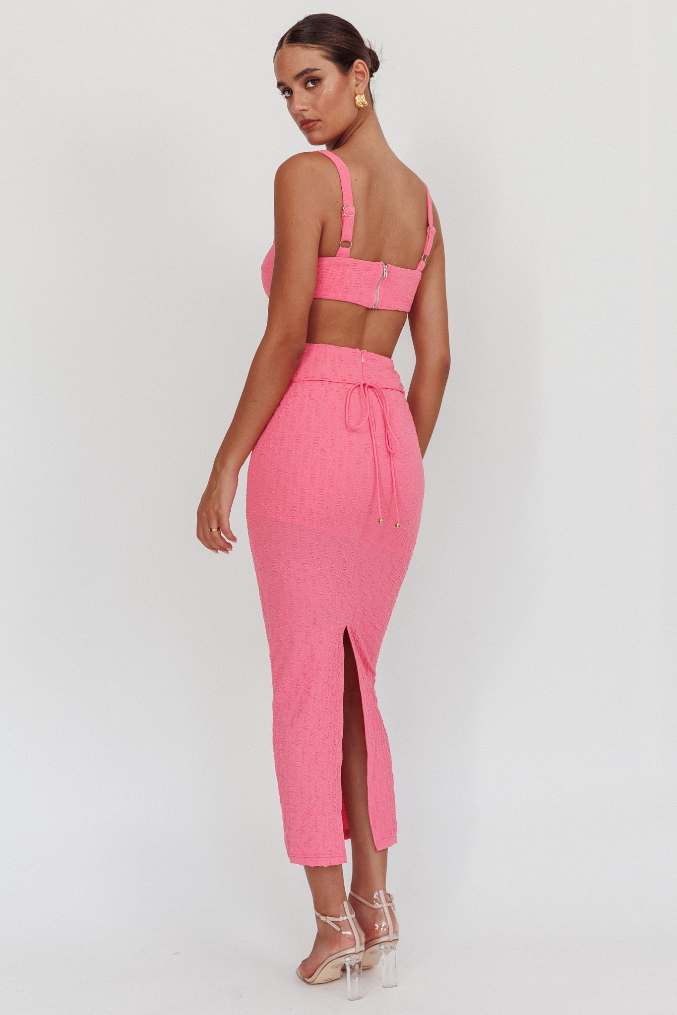 Piera Cut-Out Waist Maxi Dress Hot Pink-Maymioy