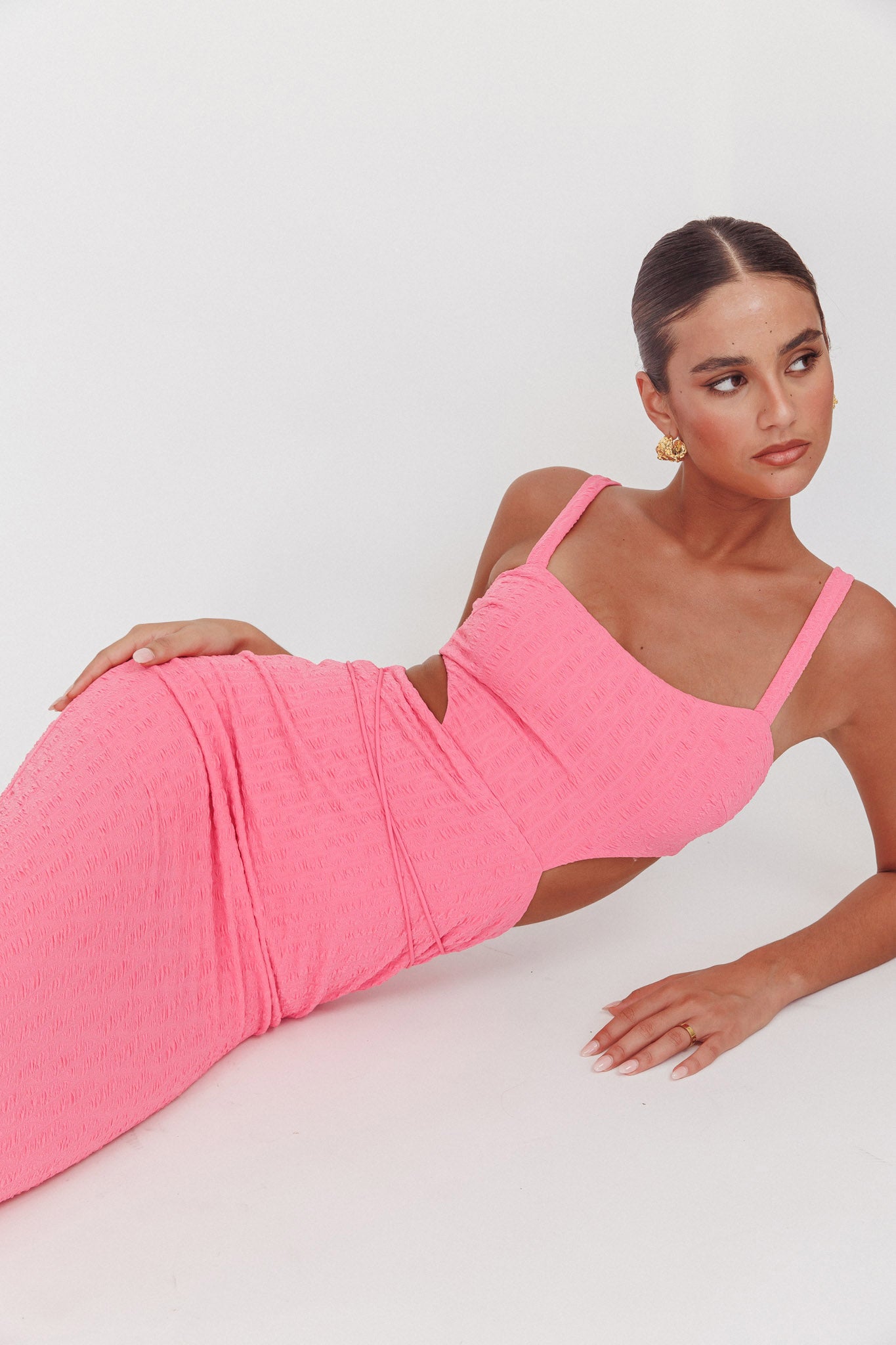 Piera Cut-Out Waist Maxi Dress Hot Pink-Maymioy