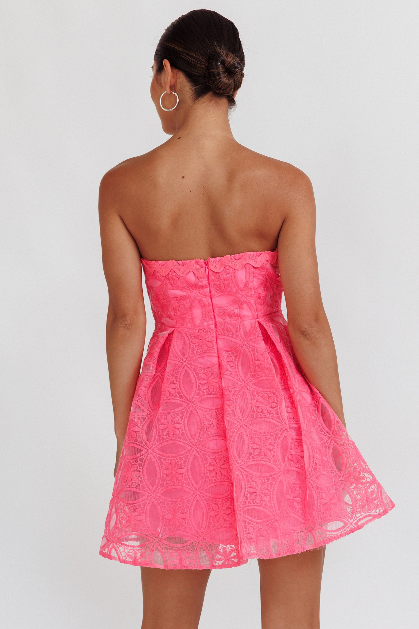 Kesenia Strapless Embroidered Mini Dress Hot Pink-Maymioy