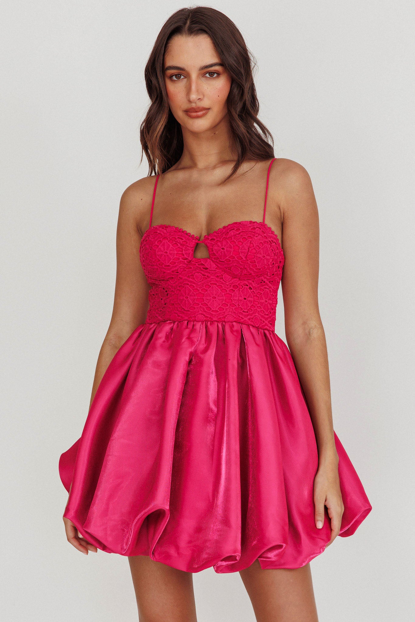 Lucia Bubble Skirt Mini Dress Hot Pink-Maymioy
