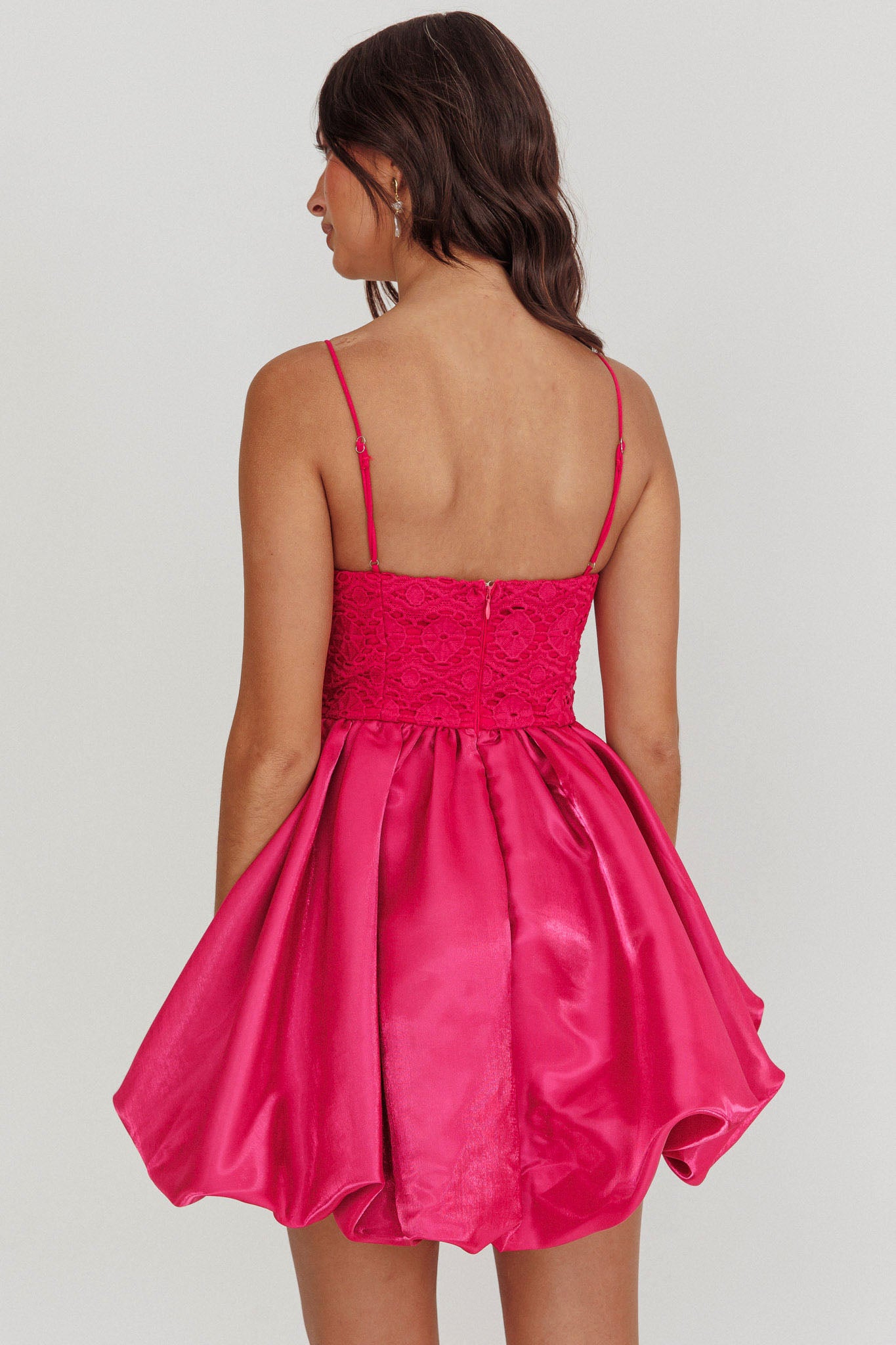 Lucia Bubble Skirt Mini Dress Hot Pink-Maymioy