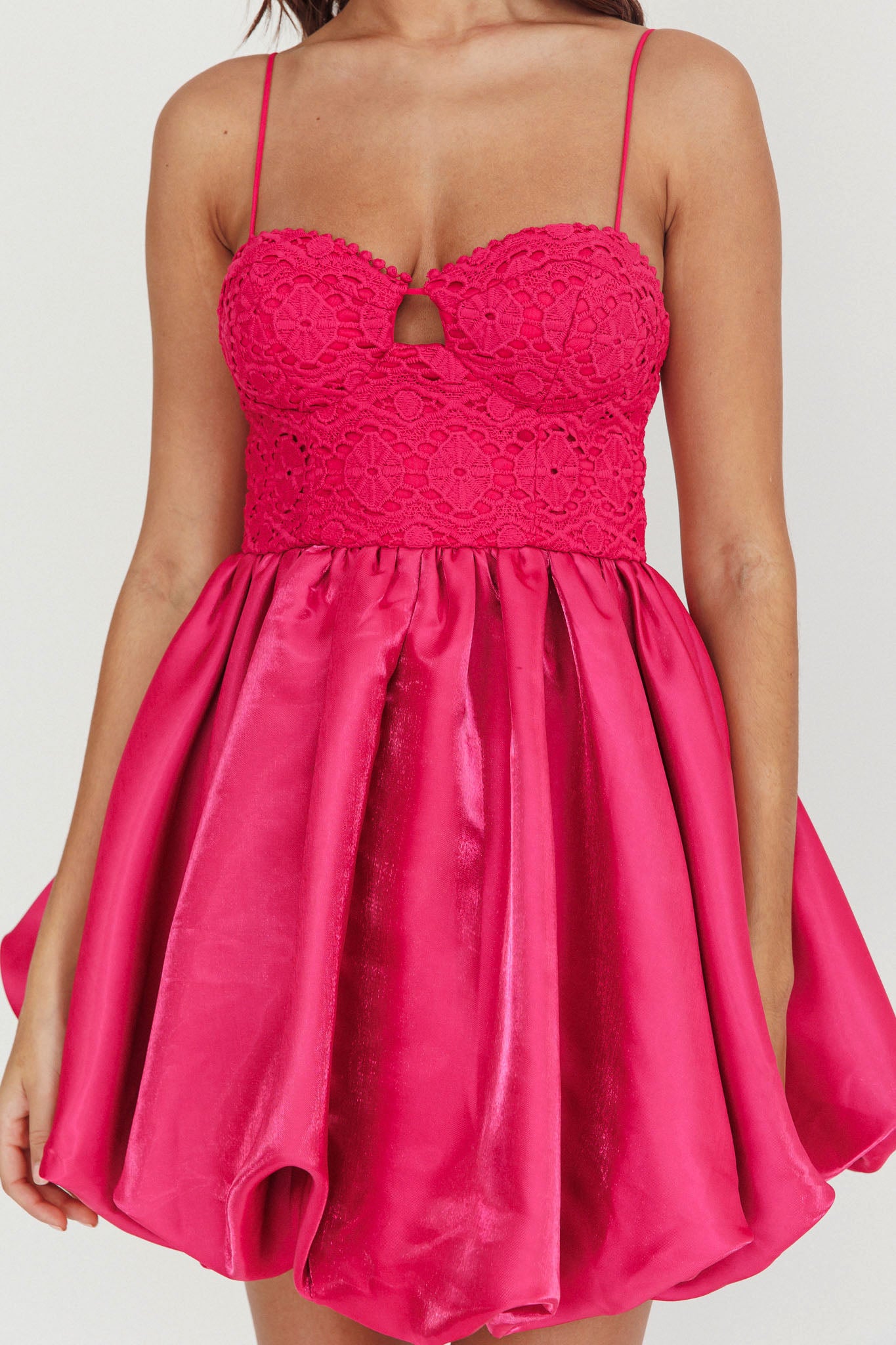 Lucia Bubble Skirt Mini Dress Hot Pink-Maymioy