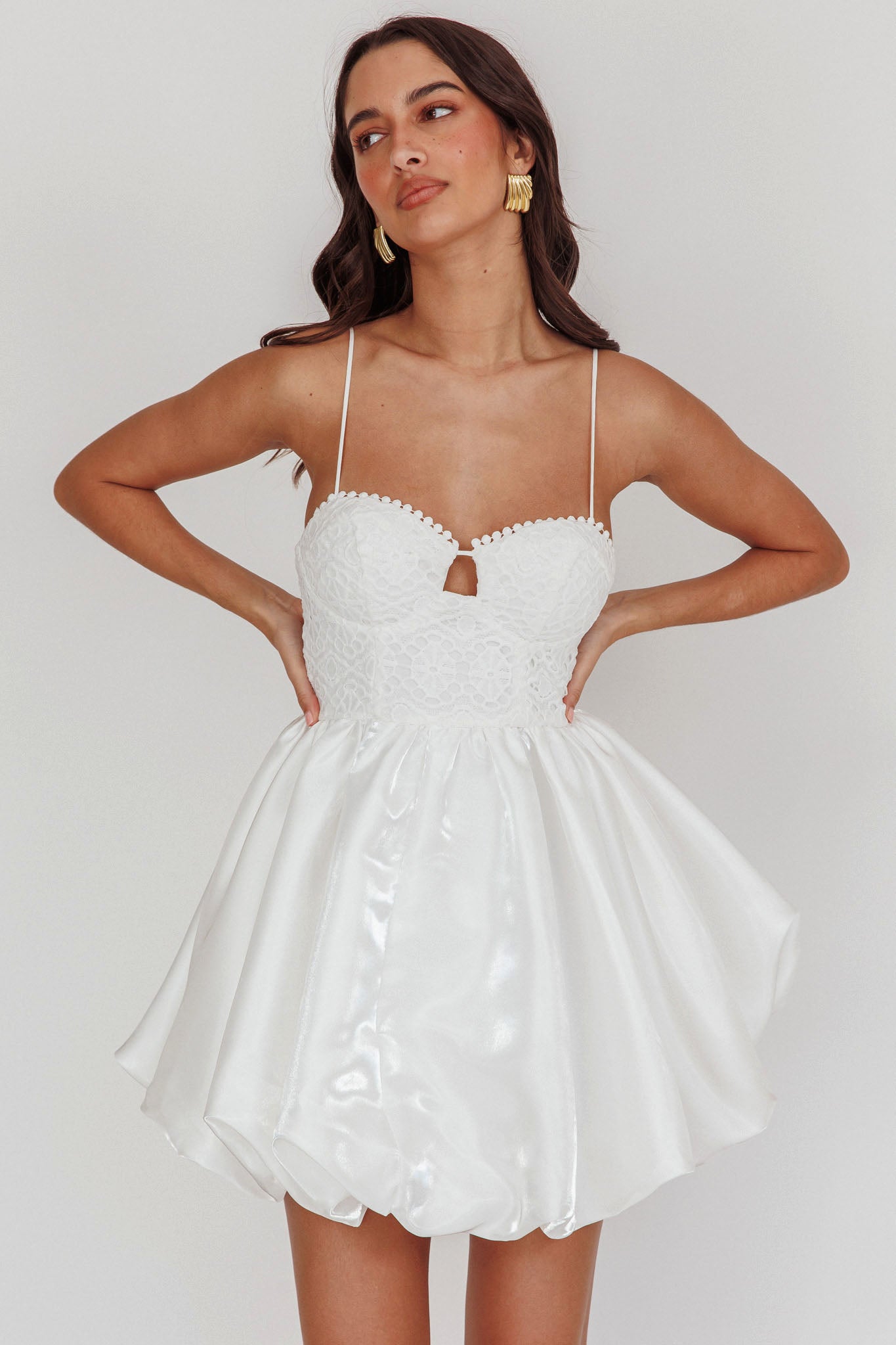 Lucia Bubble Skirt Mini Dress White-Maymioy