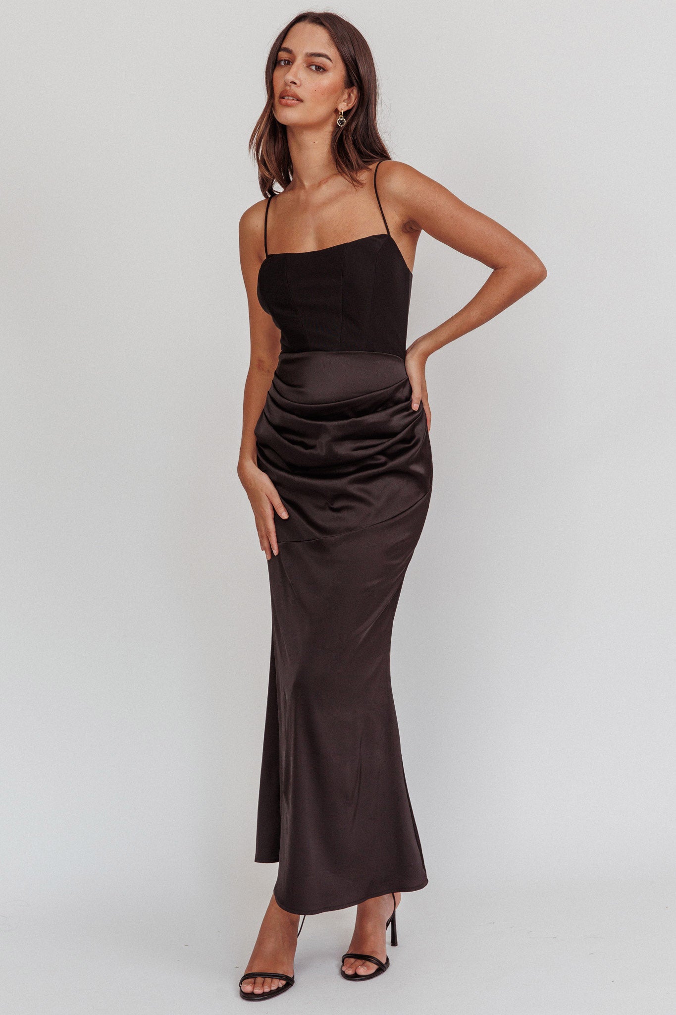 Morella Draped Waist Maxi Dress Black-Maymioy