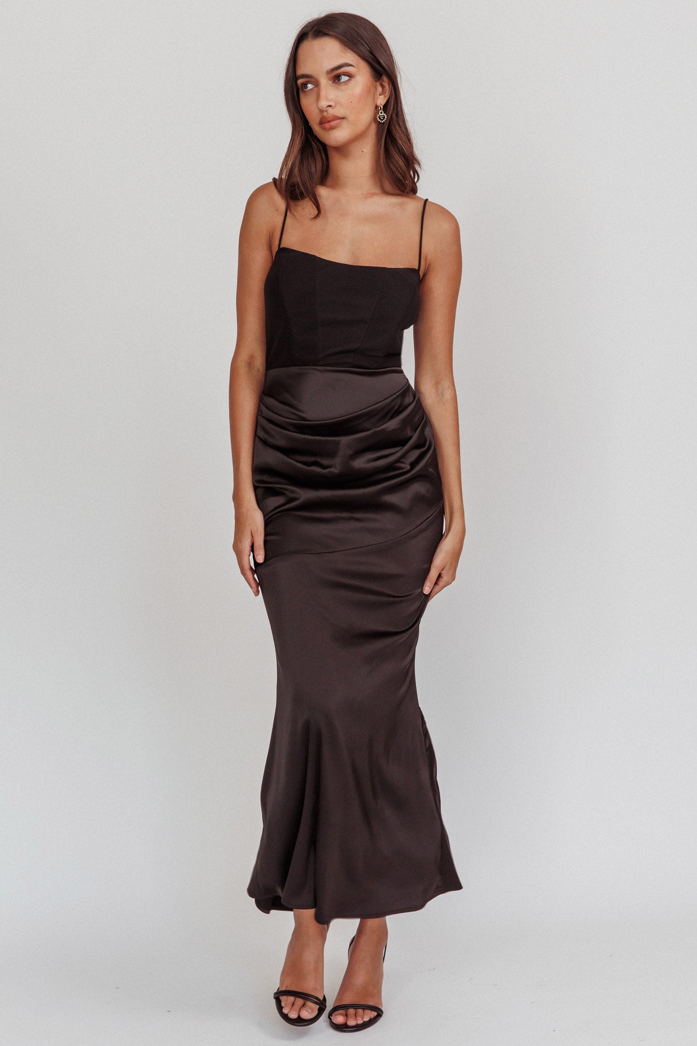 Morella Draped Waist Maxi Dress Black-Maymioy
