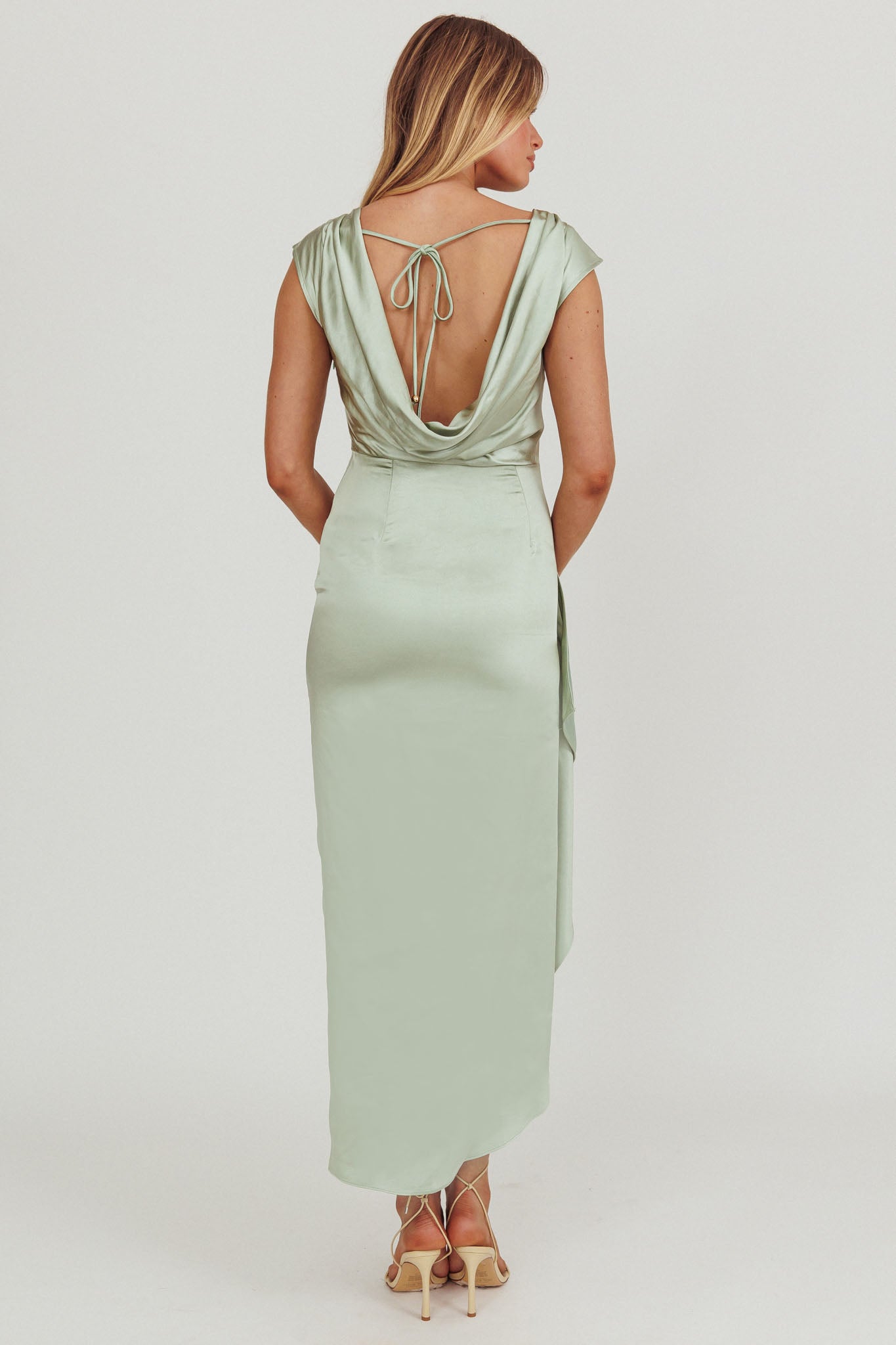 Grecian Cap Sleeve Cowl Back Dress Sage-Maymioy
