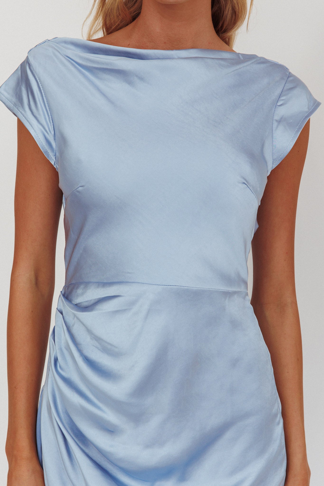 Grecian Cap Sleeve Cowl Back Dress Midnight-Maymioy