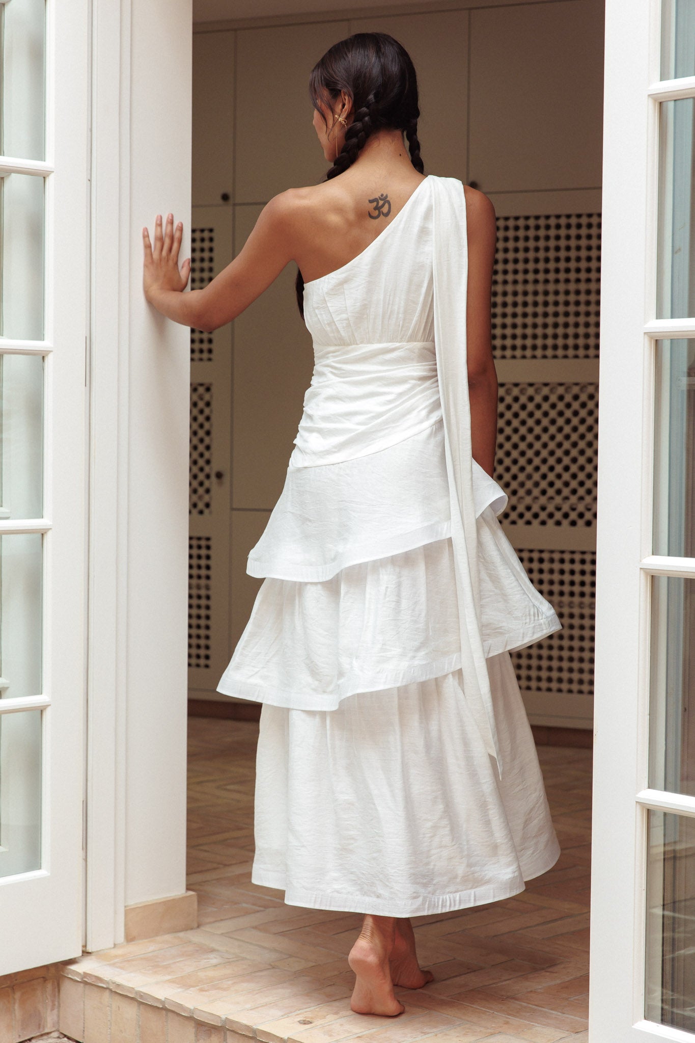 Kenny One Shoulder Tiered Maxi Dress White-Maymioy