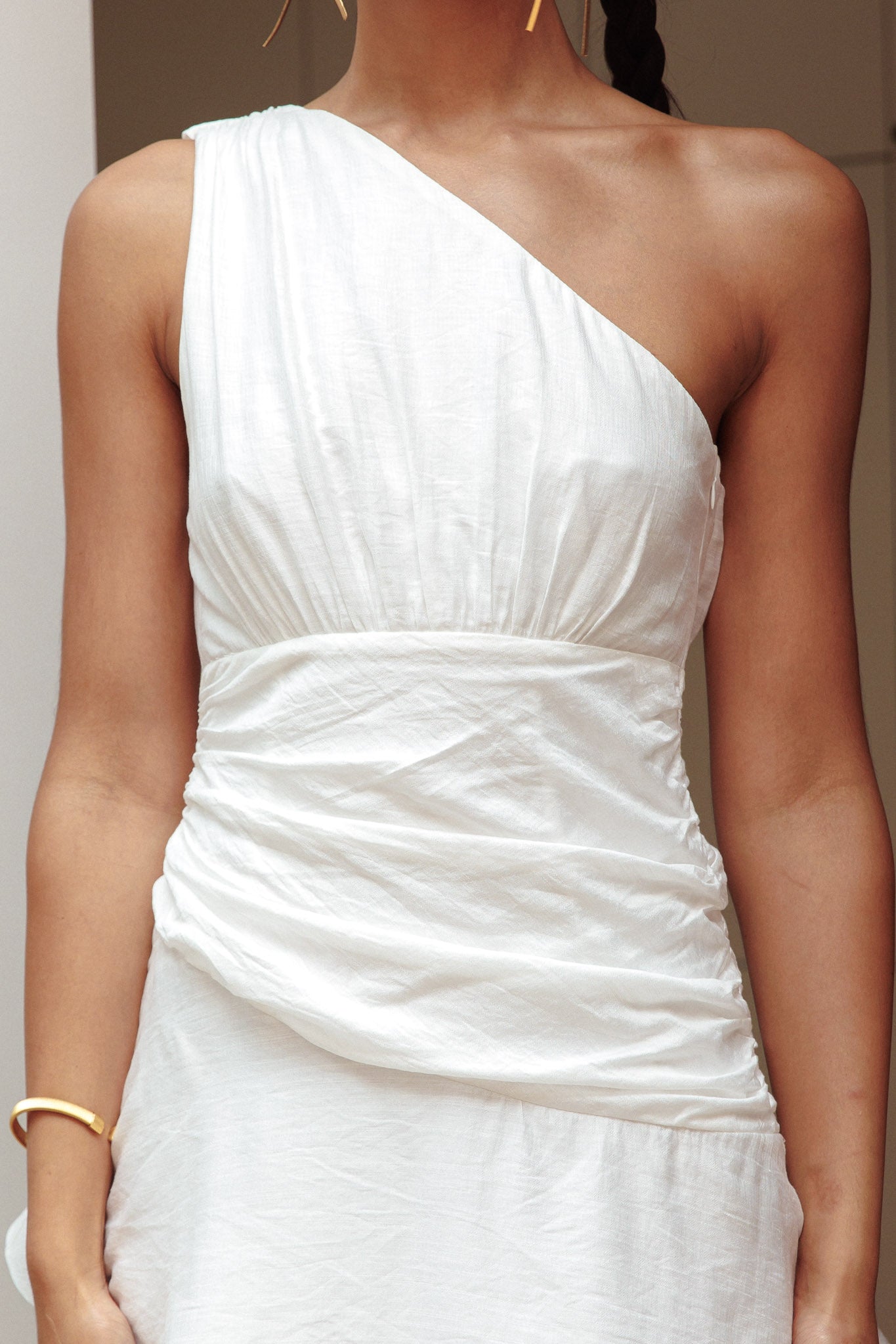 Kenny One Shoulder Tiered Maxi Dress White-Maymioy