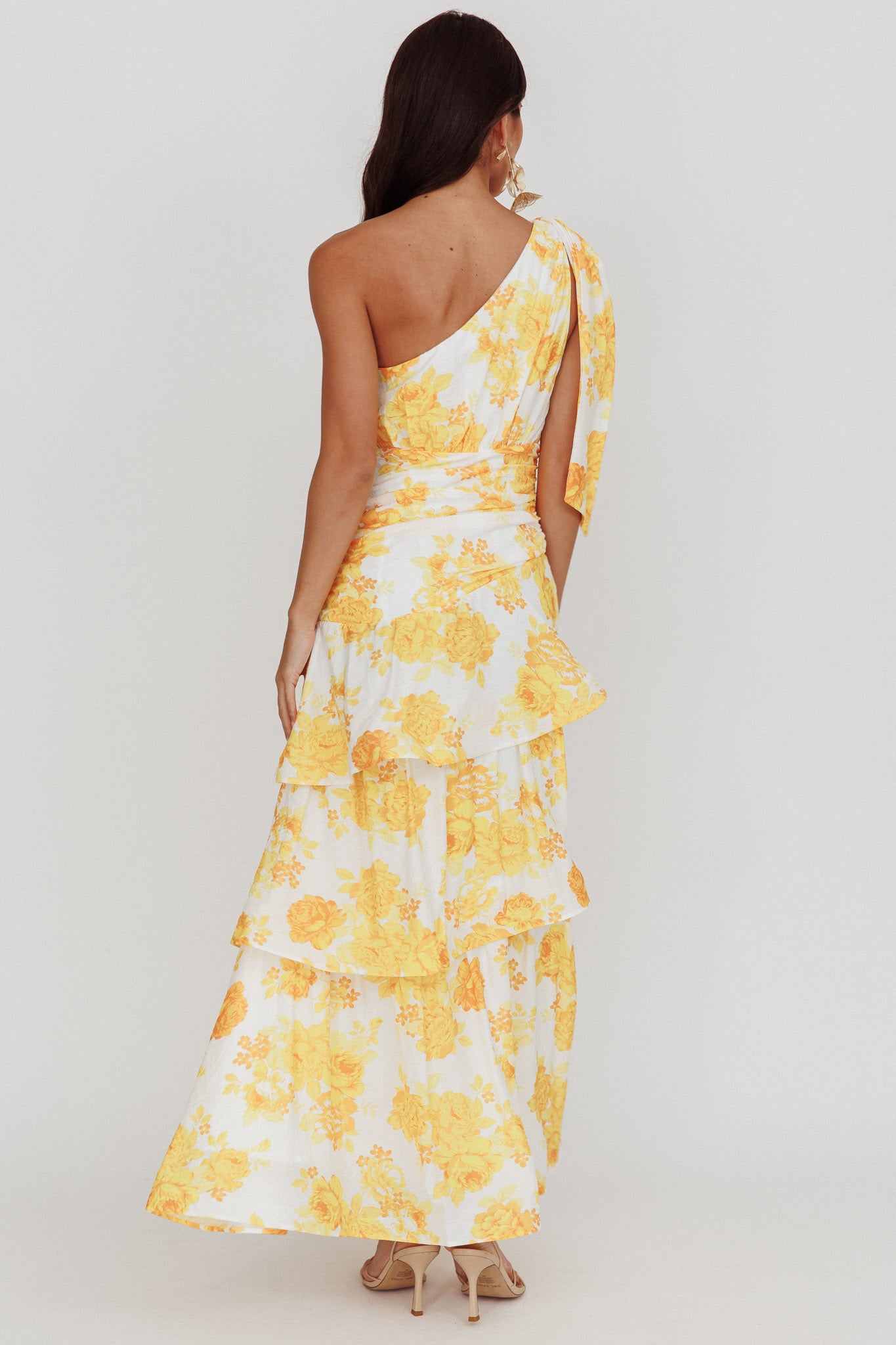 Kenny One Shoulder Tiered Maxi Dress Yellow-Maymioy