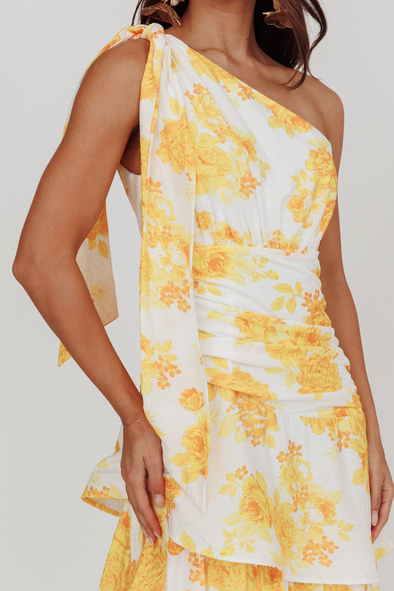 Kenny One Shoulder Tiered Maxi Dress Yellow-Maymioy