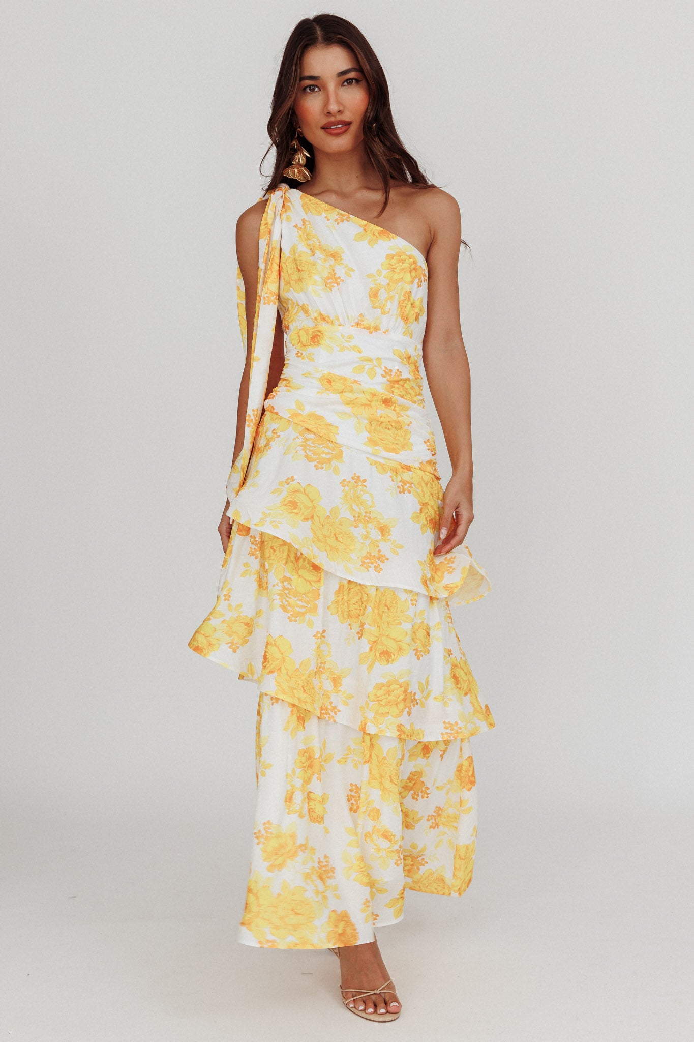 Kenny One Shoulder Tiered Maxi Dress Yellow-Maymioy