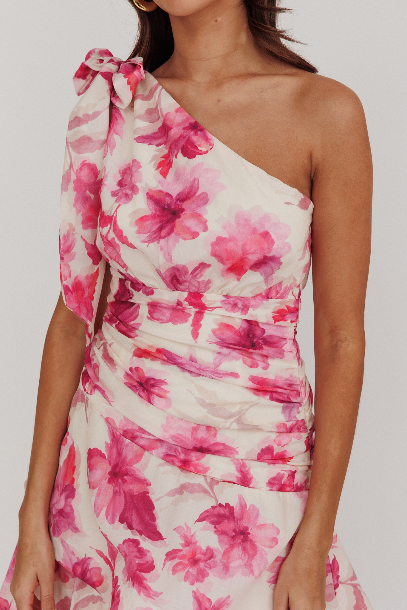Kenny One Shoulder Tiered Floral Maxi Dress Pink-Maymioy