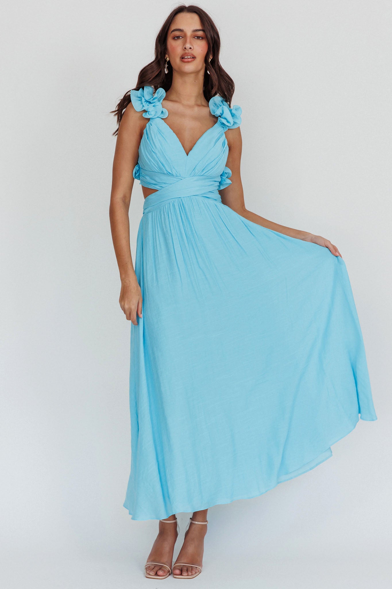 Madara Laced Back Ruffle Dress Blue-Maymioy