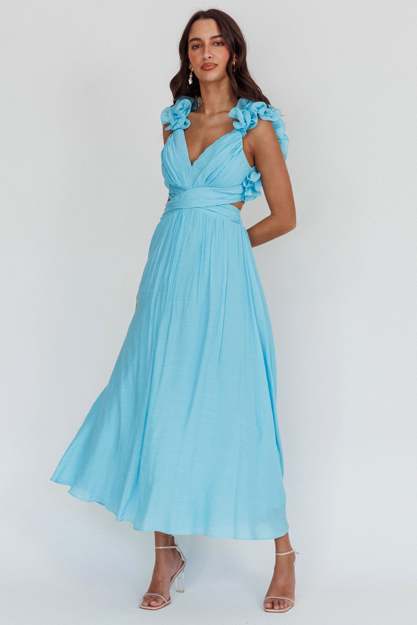 Madara Laced Back Ruffle Dress Blue-Maymioy