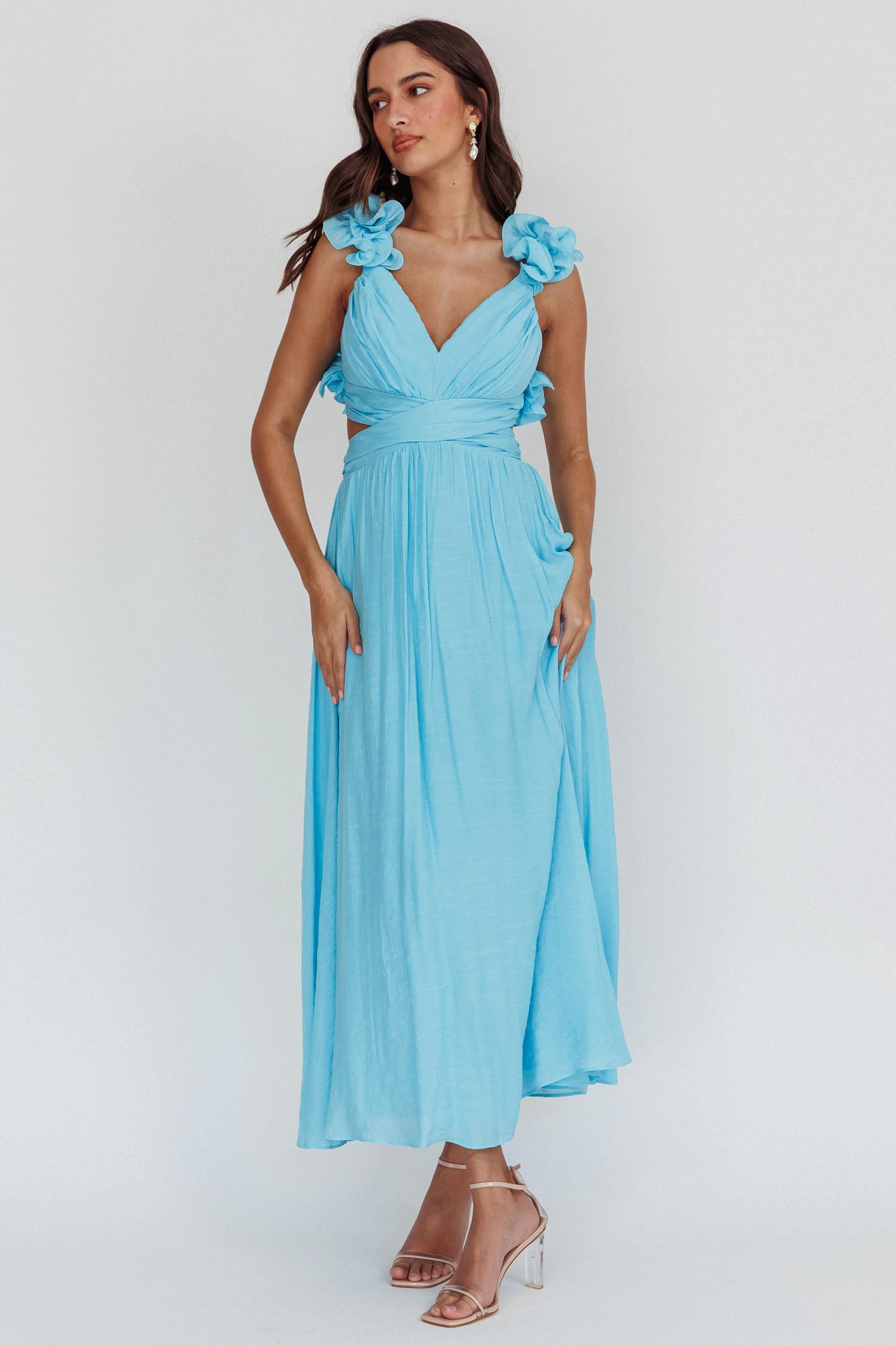 Madara Laced Back Ruffle Dress Blue-Maymioy