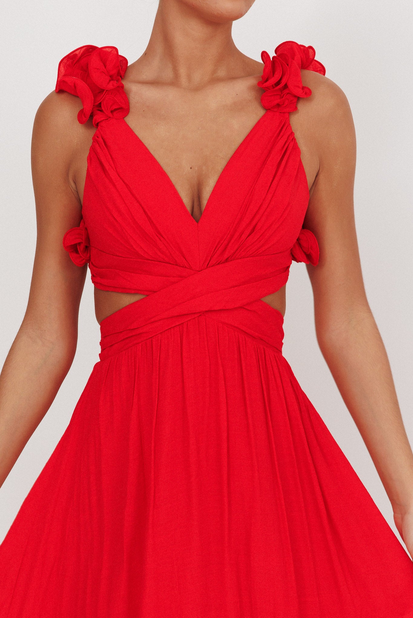 Madara Laced Back Ruffle Dress Red-Maymioy