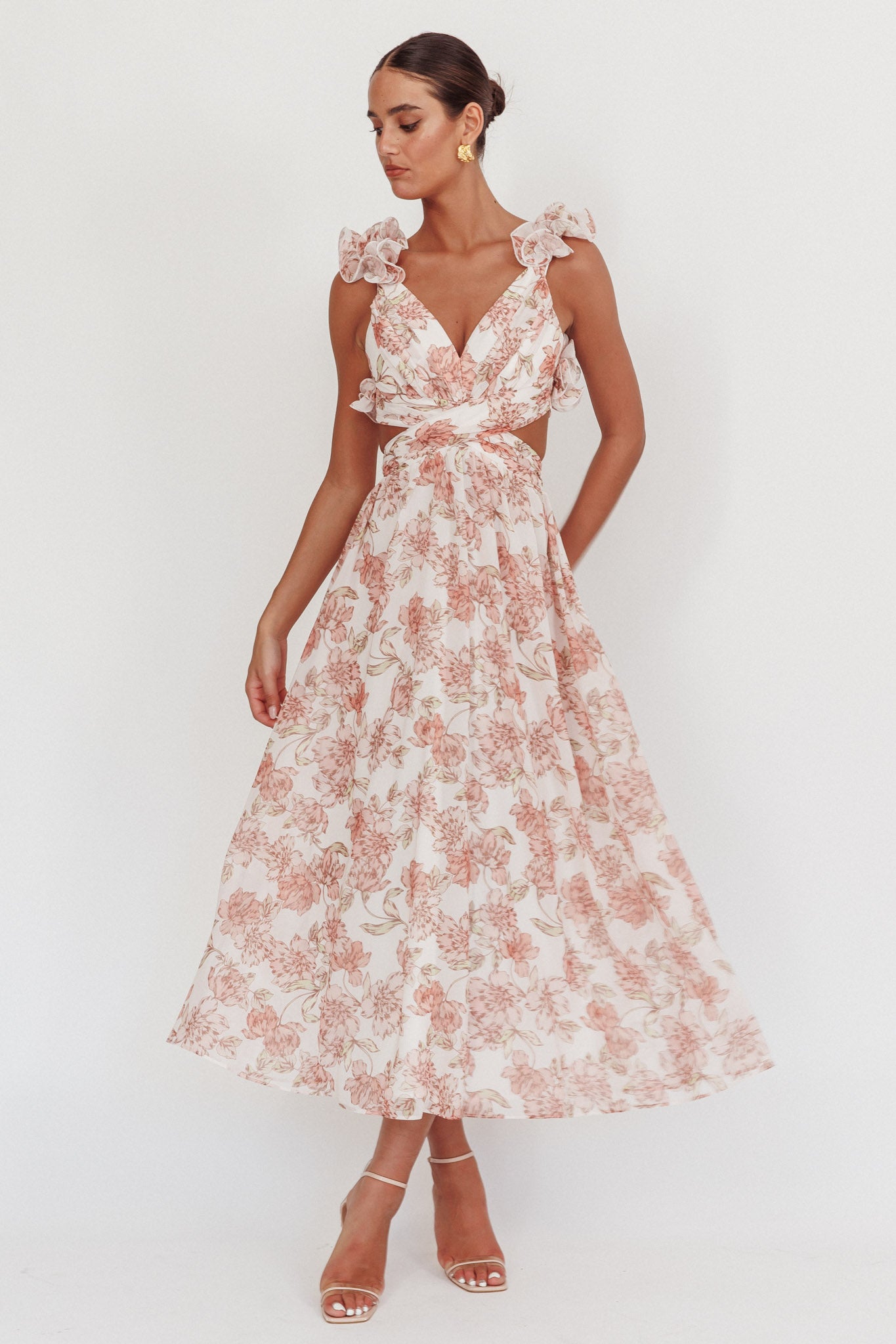 Madara Lace-Up Back Maxi Dress Floral Peach-Maymioy