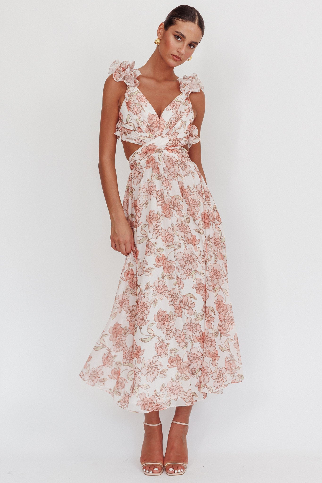 Madara Lace-Up Back Maxi Dress Floral Peach-Maymioy