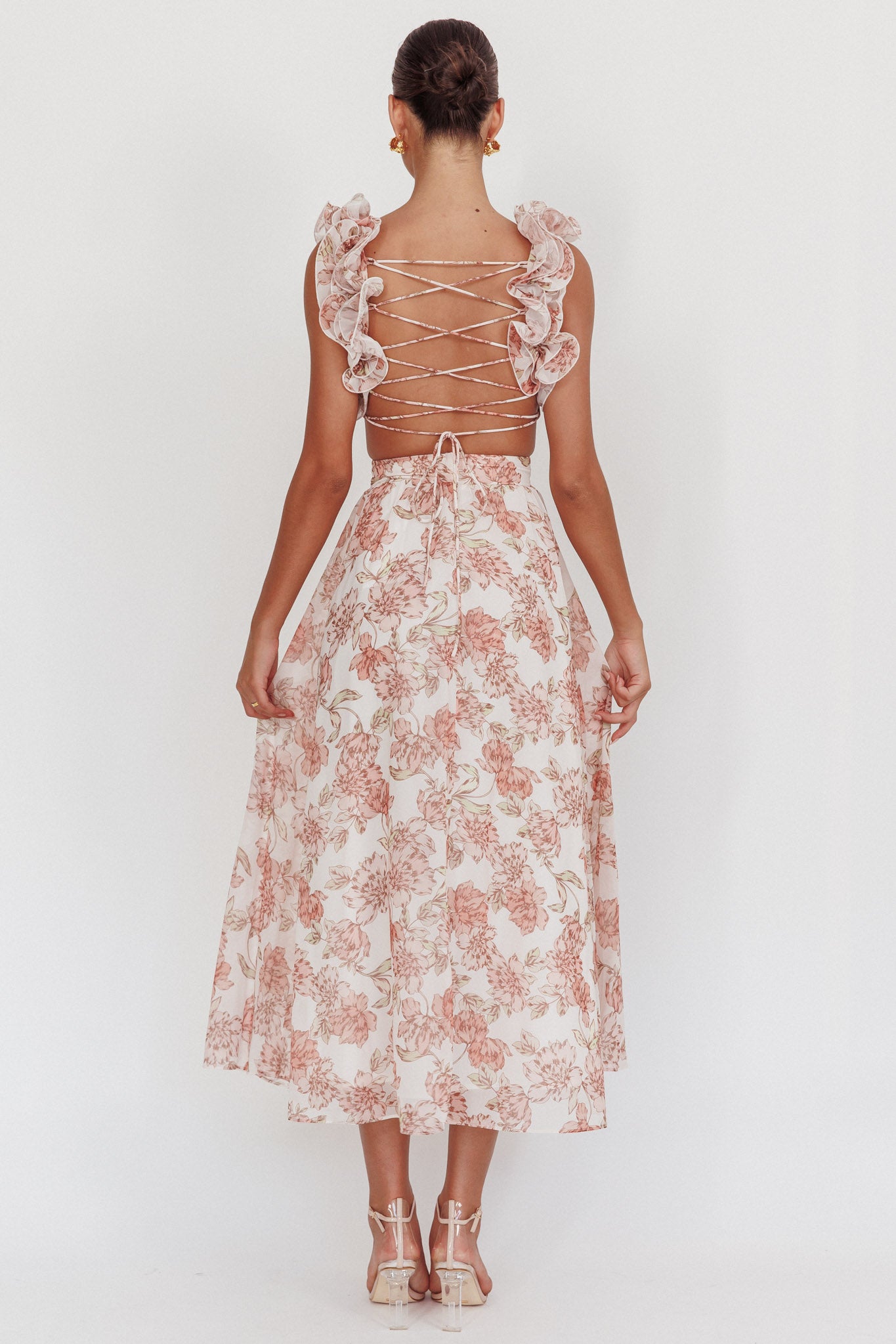 Madara Lace-Up Back Maxi Dress Floral Peach-Maymioy