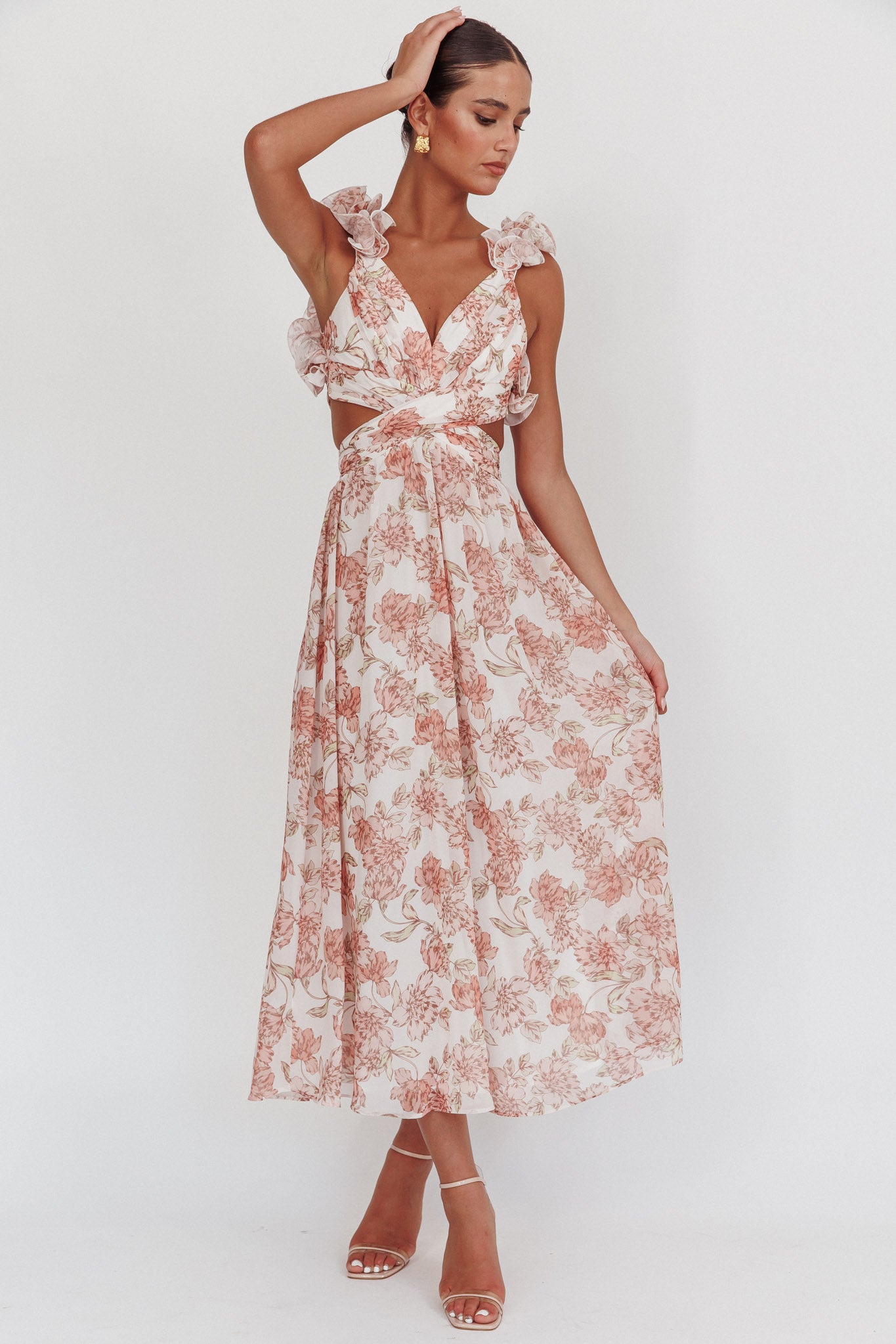 Madara Lace-Up Back Maxi Dress Floral Peach-Maymioy