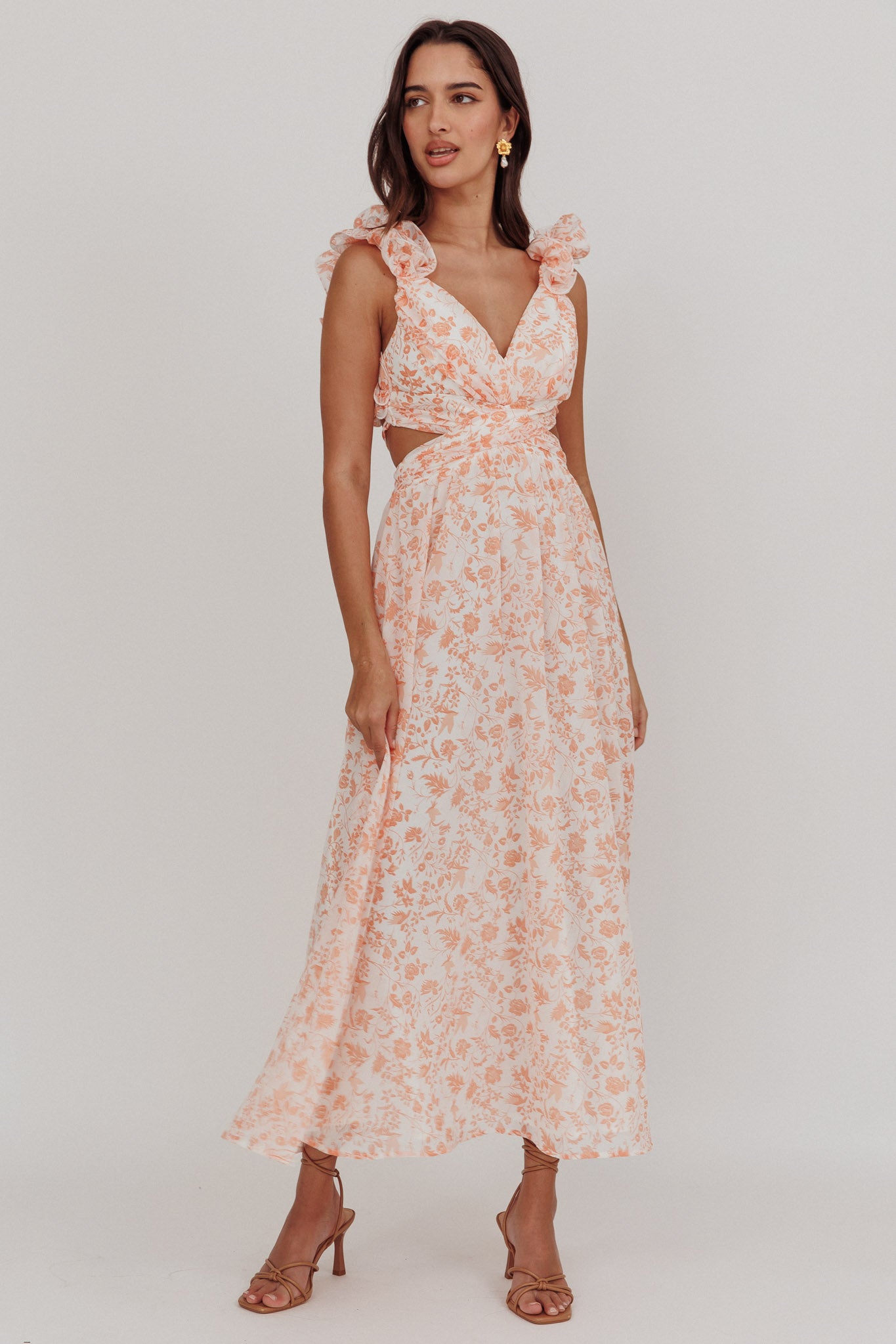 Madara Lace-Up Back Maxi Dress Flowers Orange-Maymioy